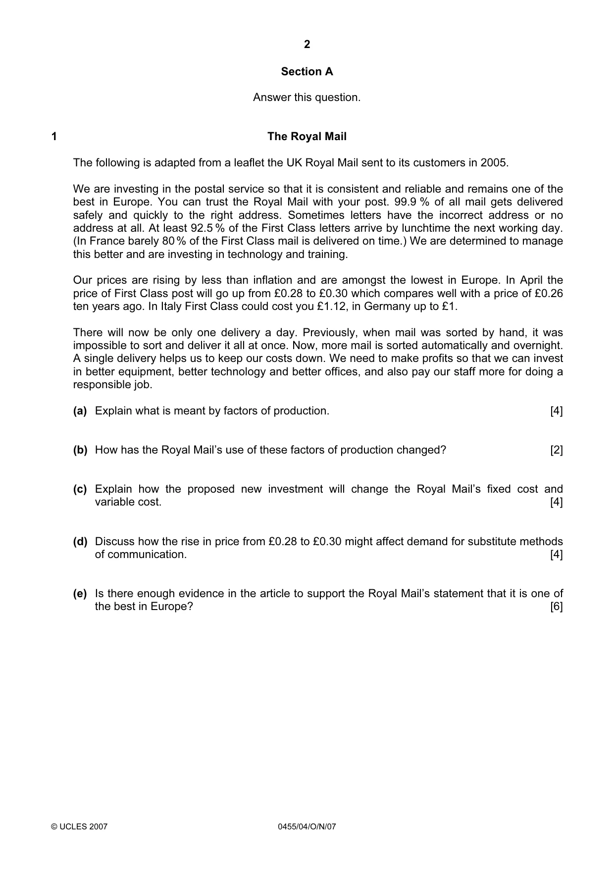 Cambridge IGCSE Economics 0455 2007 Oct/Nov Paper 4 · Variant 1 question paper, page 2 of 4