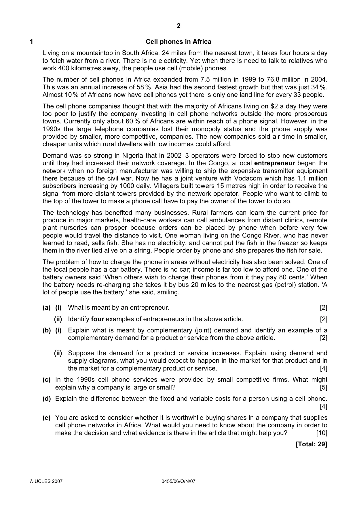 Cambridge IGCSE Economics 0455 2007 Oct/Nov Paper 6 · Variant 1 question paper, page 2 of 4