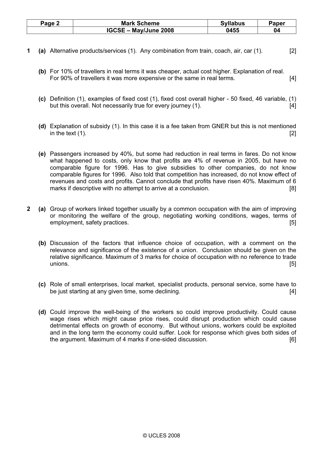 Mark scheme, page 2 of 5