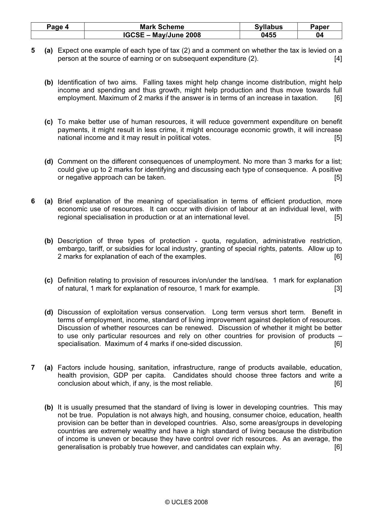 Mark scheme, page 4 of 5