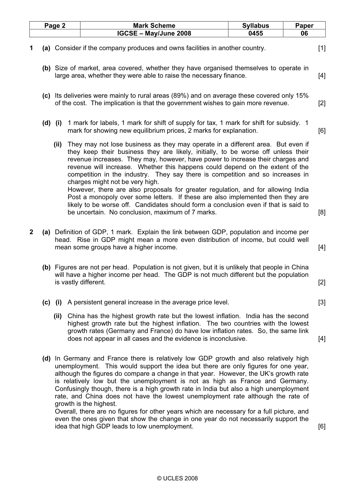Mark scheme, page 2 of 2