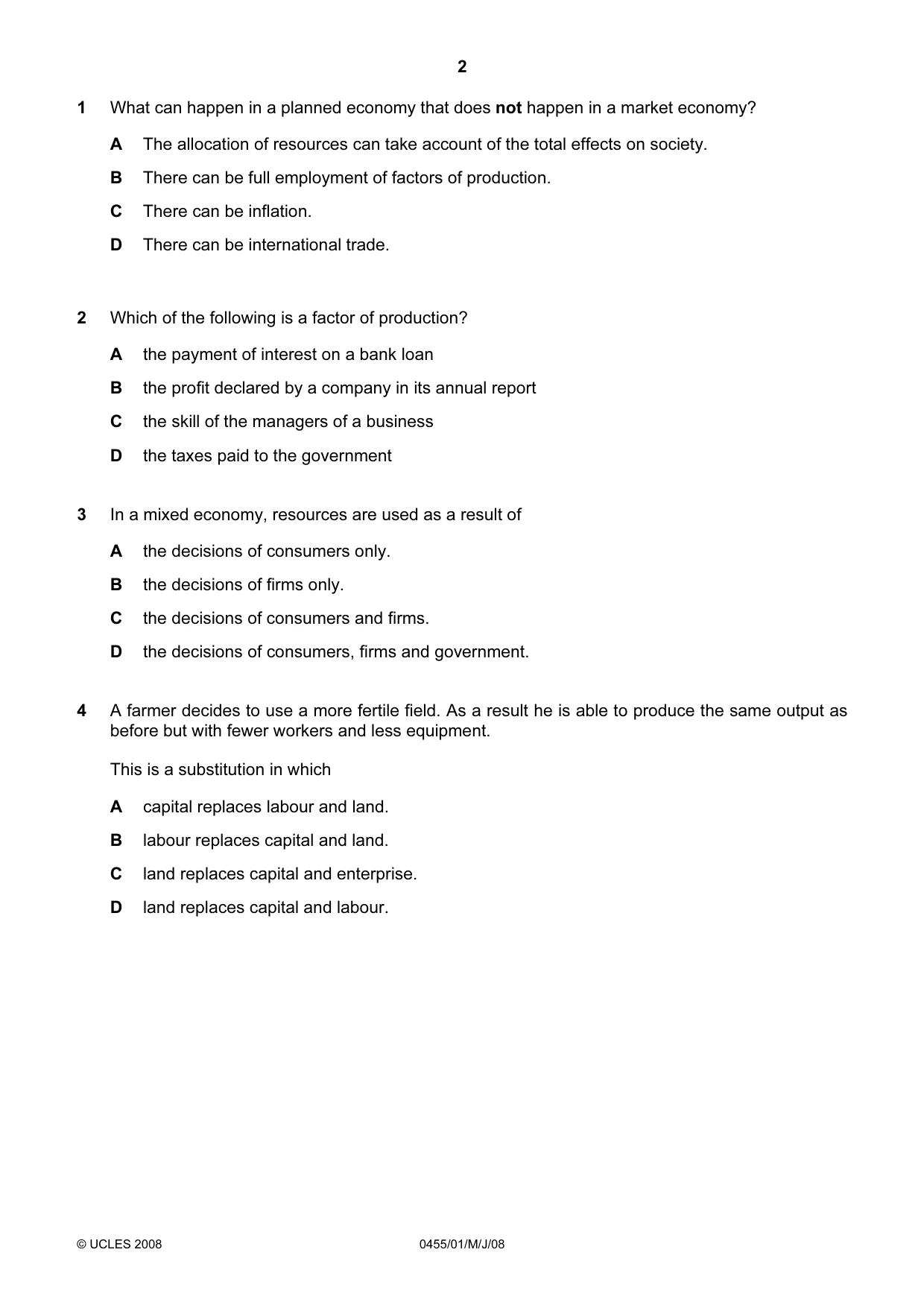 Cambridge IGCSE Economics 0455 2008 May/June Paper 1 · Variant 1 question paper, page 2 of 12