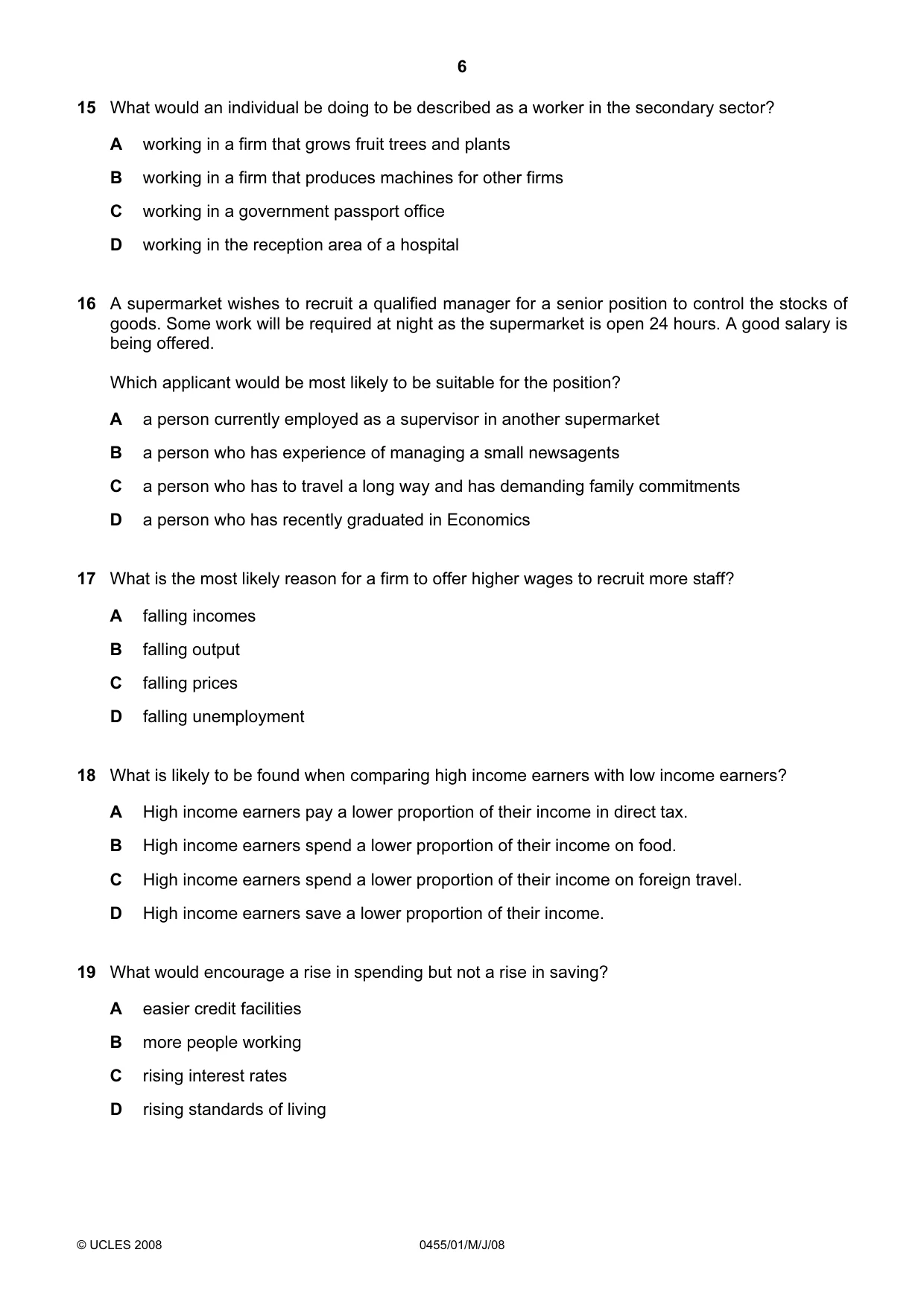 Cambridge IGCSE Economics 0455 2008 May/June Paper 1 · Variant 1 question paper, page 6 of 12