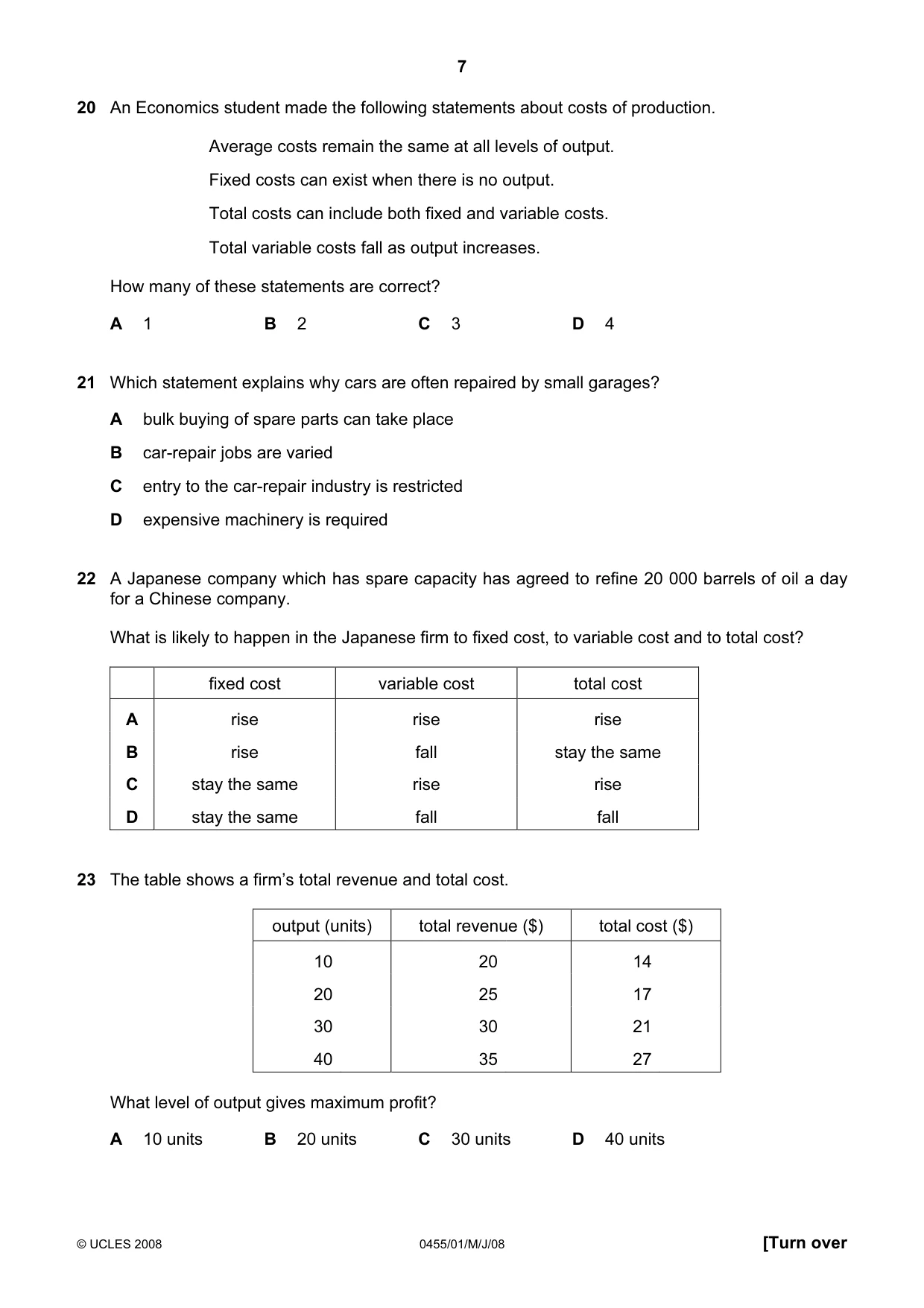 Cambridge IGCSE Economics 0455 2008 May/June Paper 1 · Variant 1 question paper, page 7 of 12