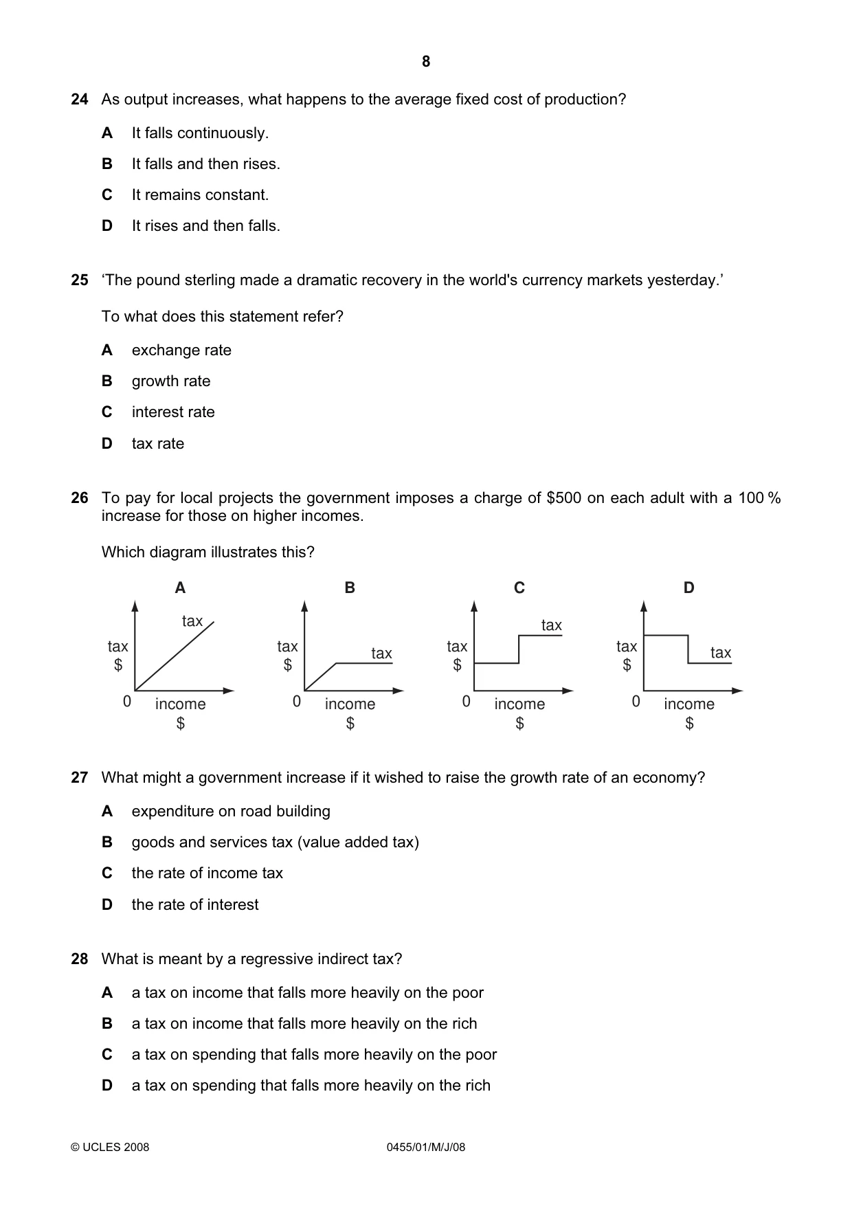 Cambridge IGCSE Economics 0455 2008 May/June Paper 1 · Variant 1 question paper, page 8 of 12