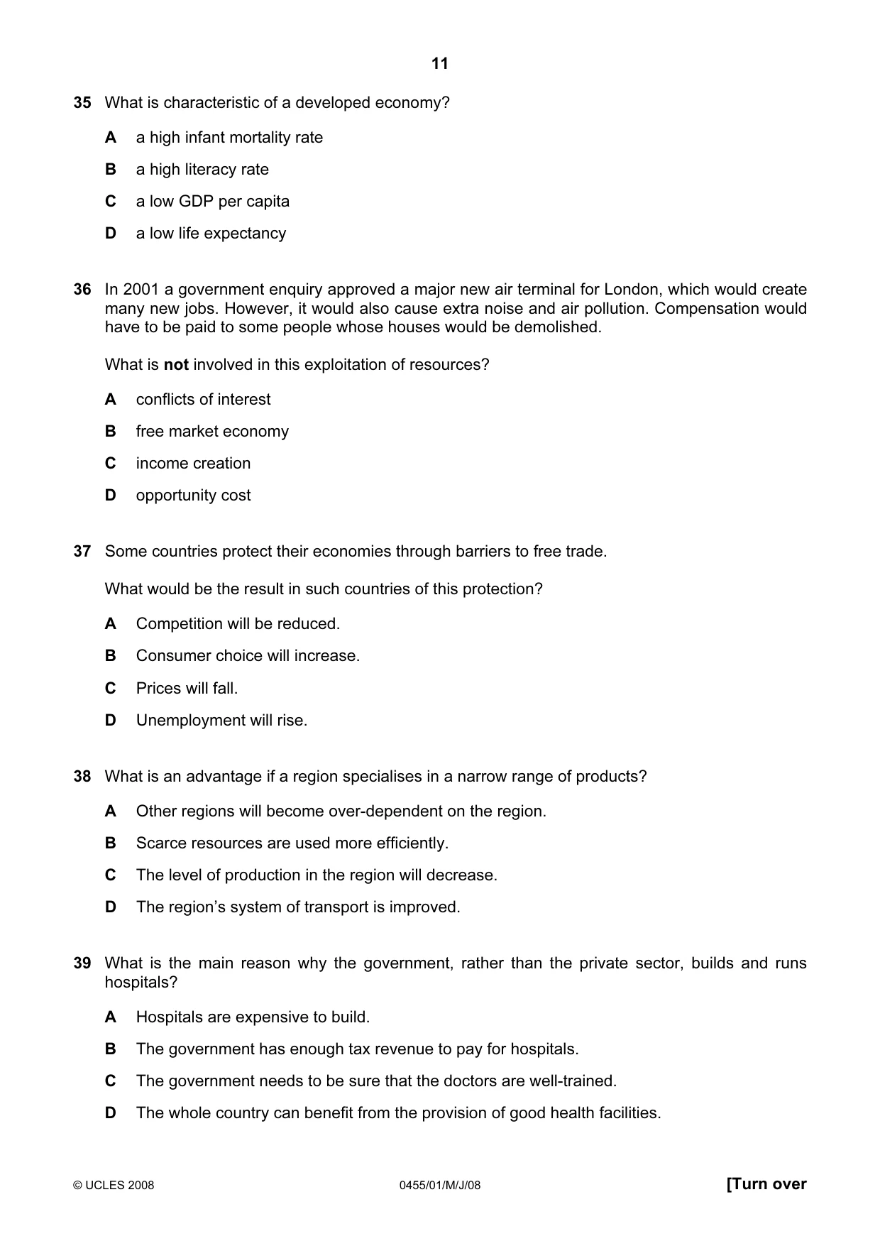 Cambridge IGCSE Economics 0455 2008 May/June Paper 1 · Variant 1 question paper, page 11 of 12