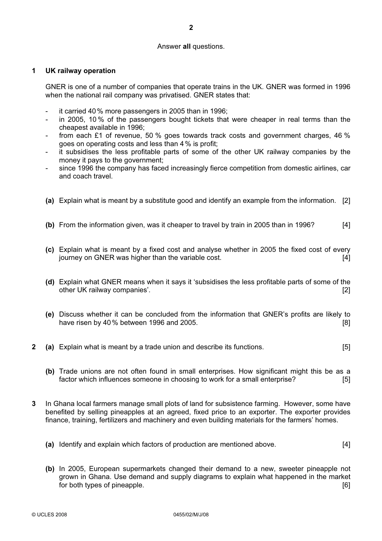 Cambridge IGCSE Economics 0455 2008 May/June Paper 2 · Variant 1 question paper, page 2 of 4