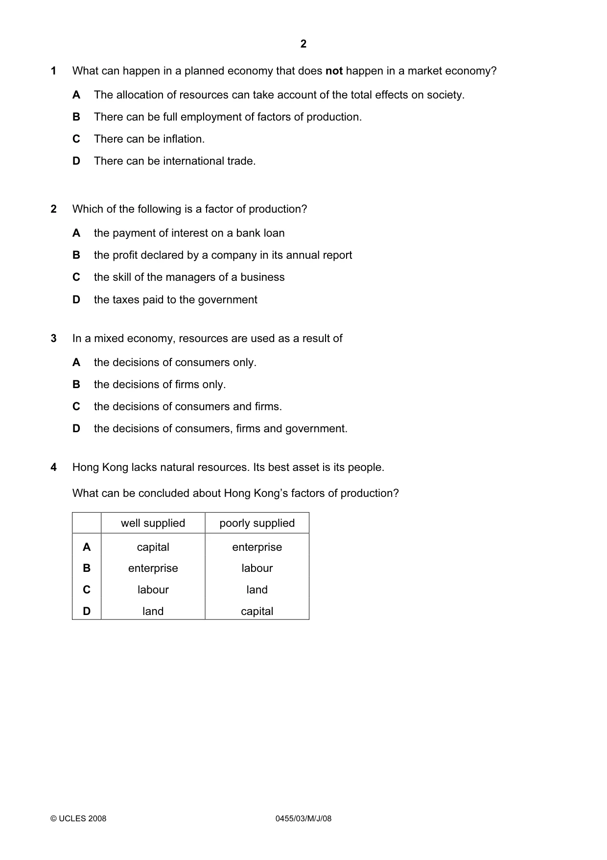 Cambridge IGCSE Economics 0455 2008 May/June Paper 3 · Variant 1 question paper, page 2 of 12