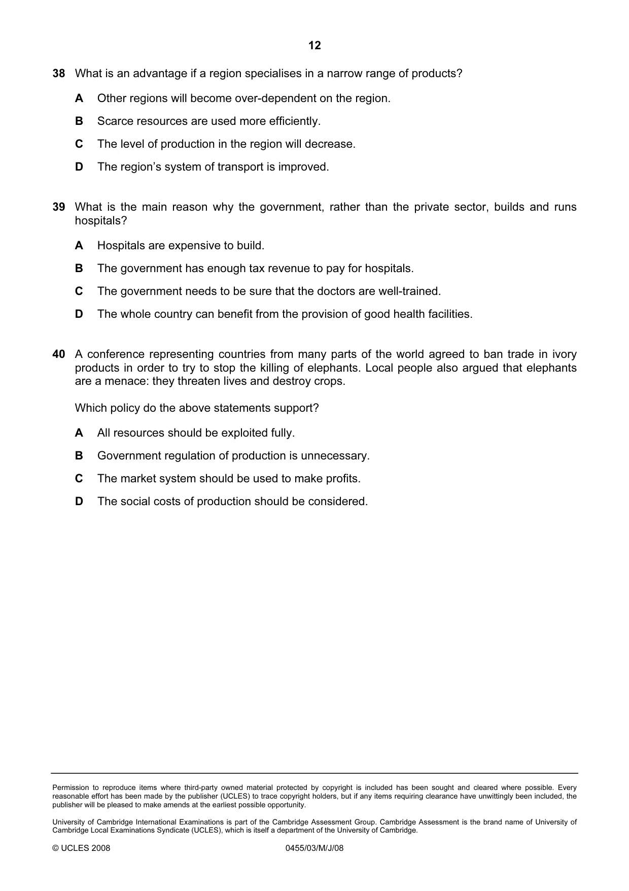 Cambridge IGCSE Economics 0455 2008 May/June Paper 3 · Variant 1 question paper, page 12 of 12