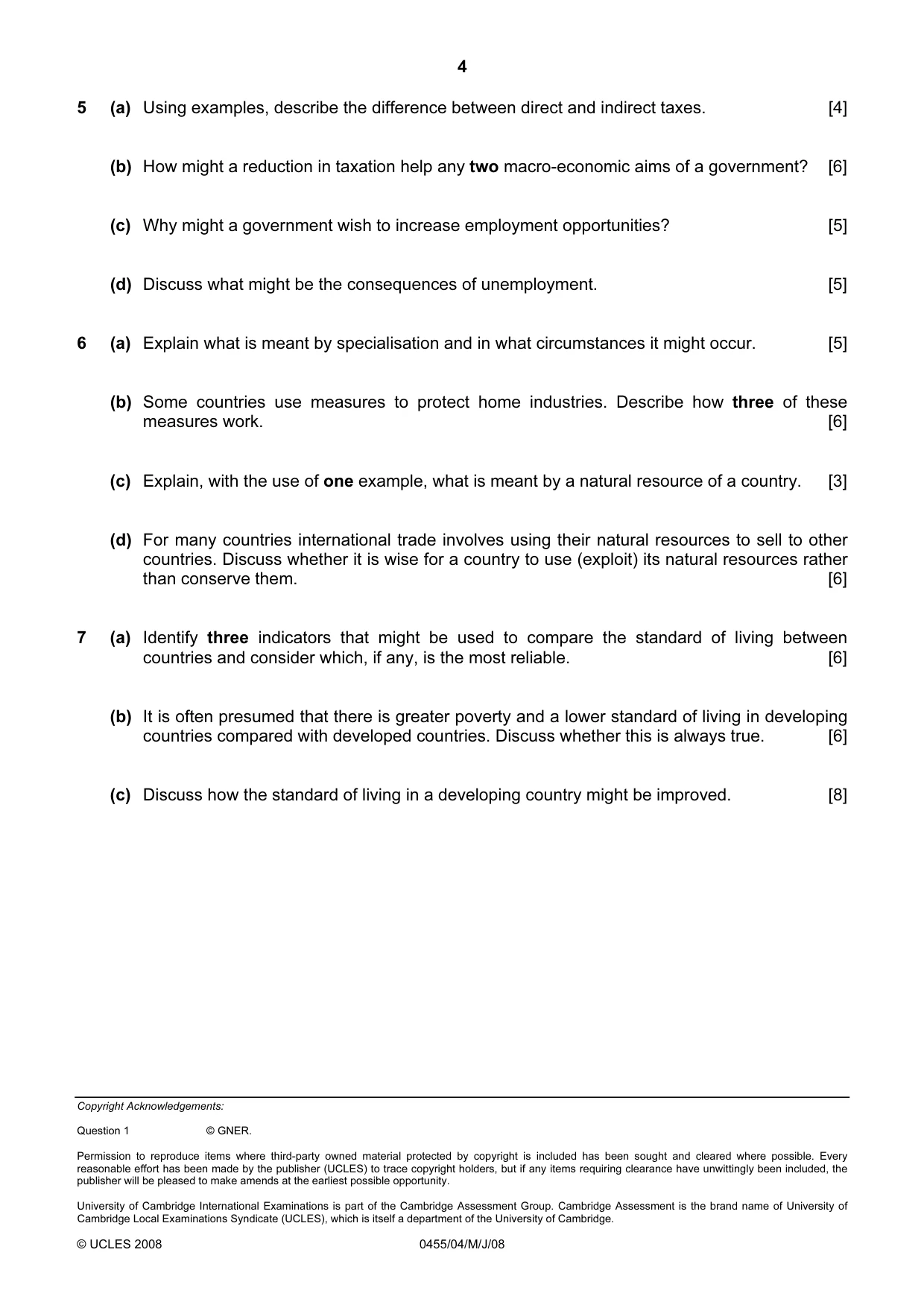 Cambridge IGCSE Economics 0455 2008 May/June Paper 4 · Variant 1 question paper, page 4 of 4