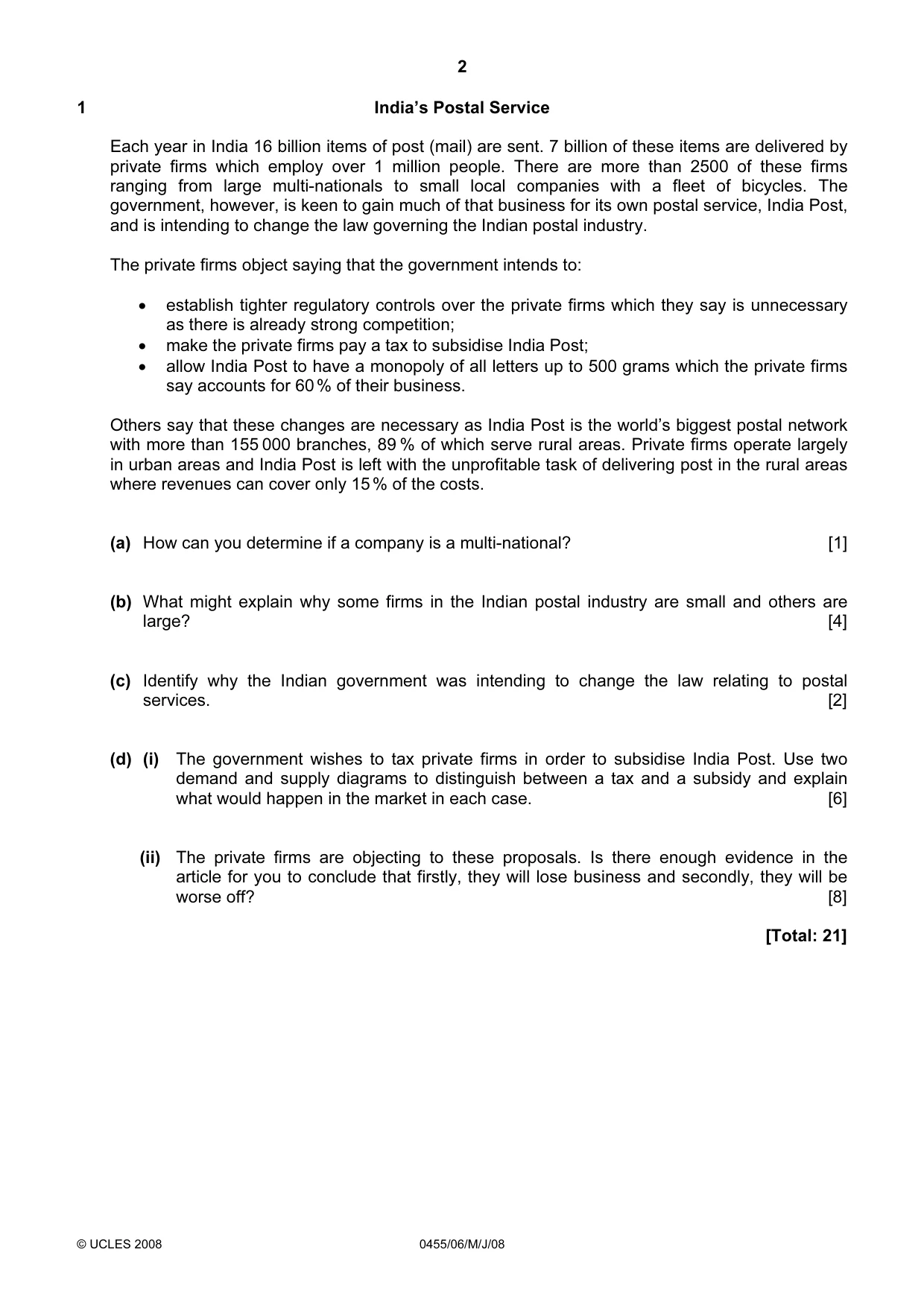 Cambridge IGCSE Economics 0455 2008 May/June Paper 6 · Variant 1 question paper, page 2 of 4