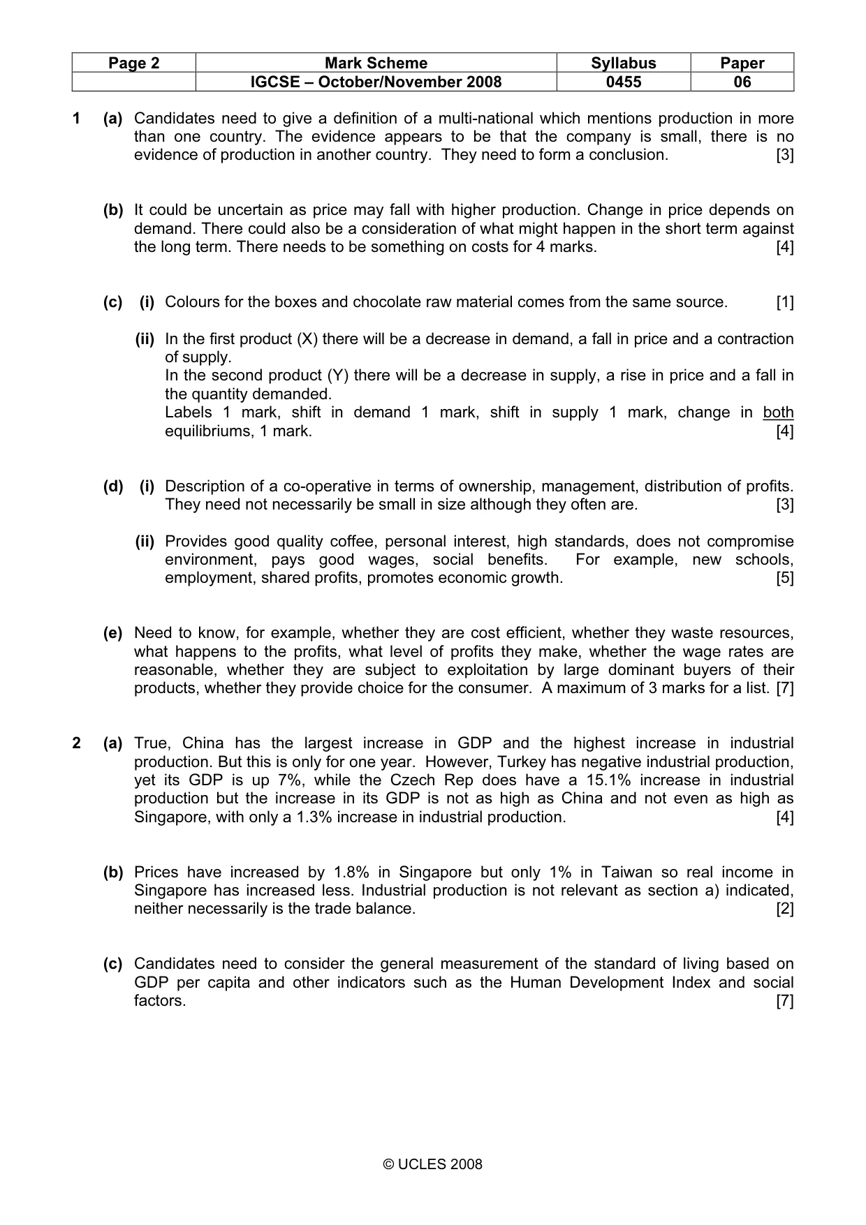 Mark scheme, page 2 of 2