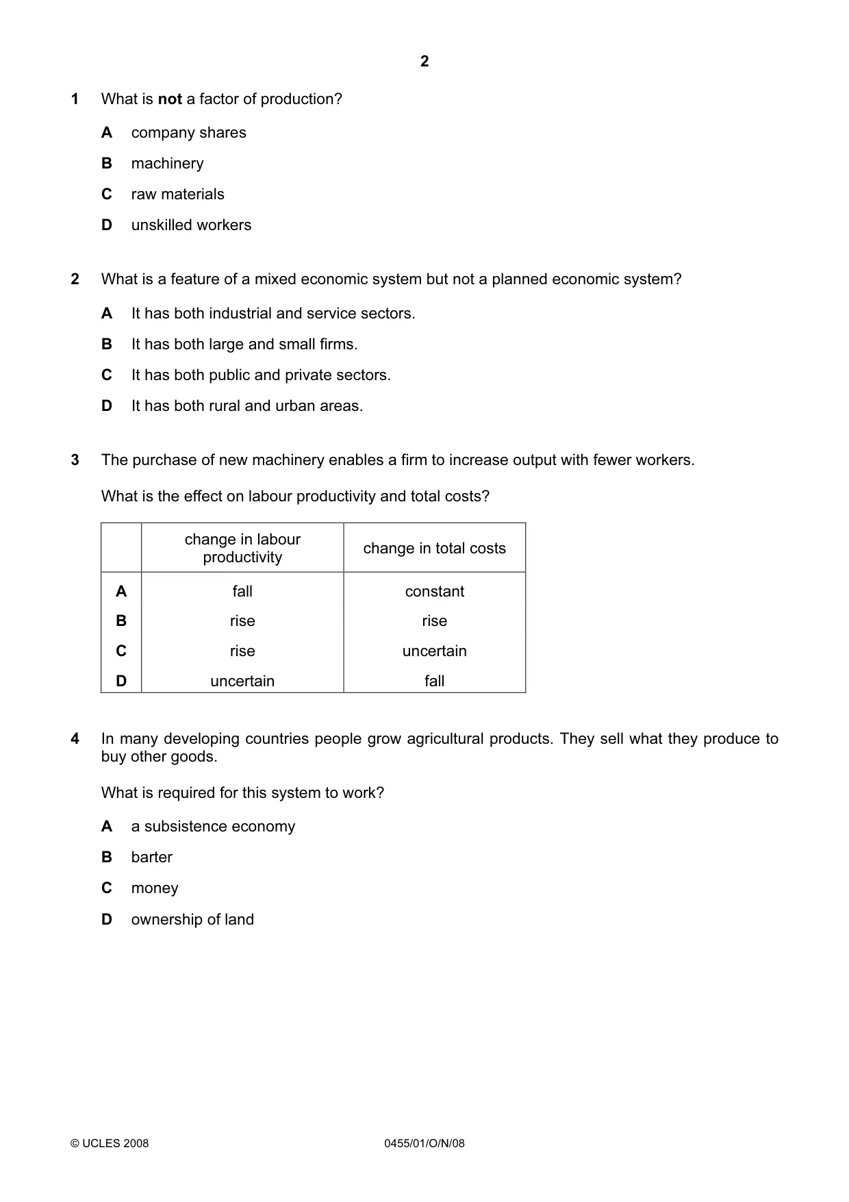 Cambridge IGCSE Economics 0455 2008 Oct/Nov Paper 1 · Variant 1 question paper, page 2 of 16