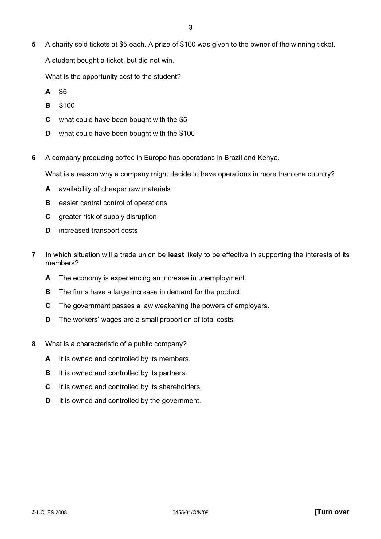 Cambridge IGCSE Economics 0455 2008 Oct/Nov Paper 1 · Variant 1 question paper, page 3 of 16