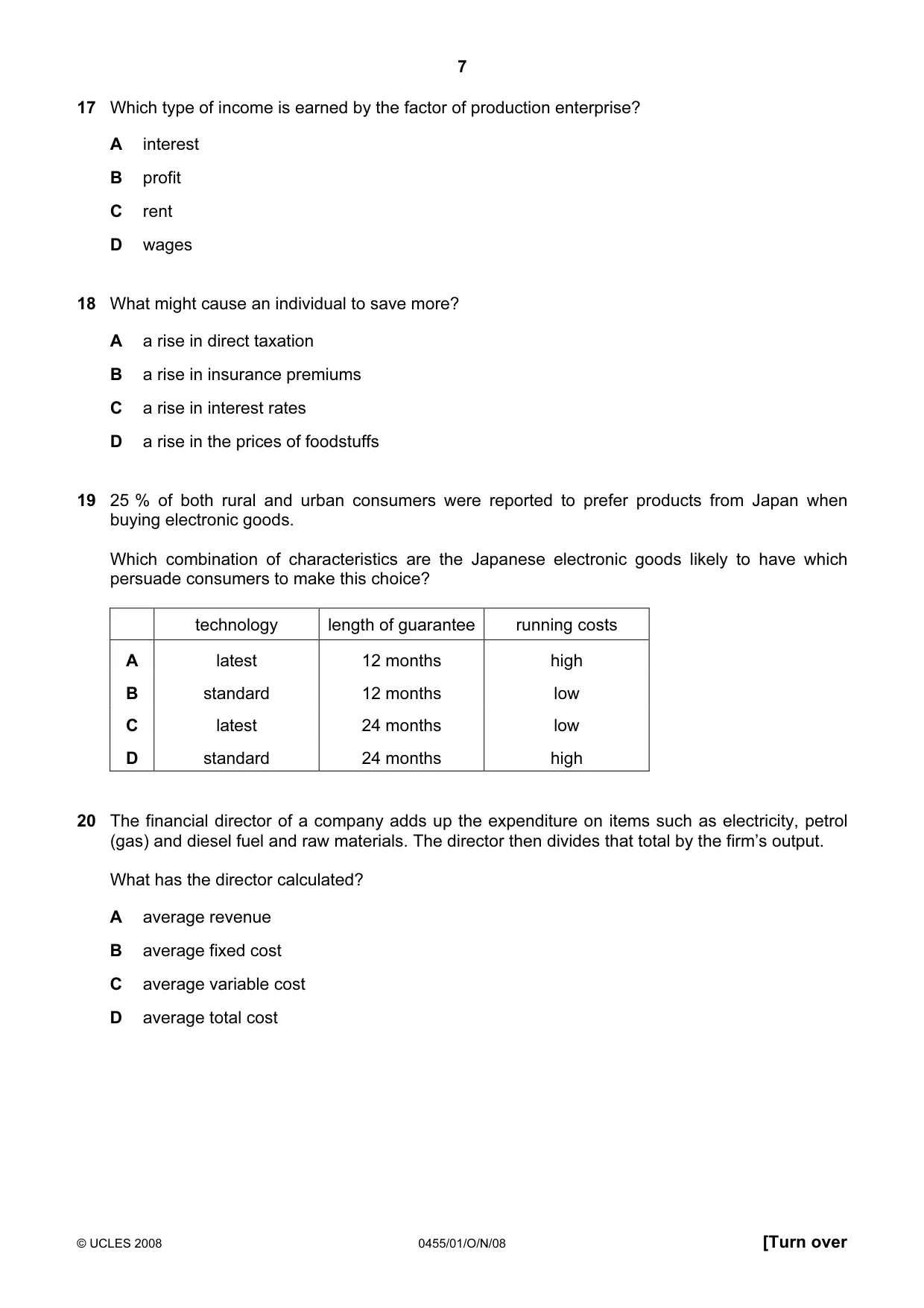 Cambridge IGCSE Economics 0455 2008 Oct/Nov Paper 1 · Variant 1 question paper, page 7 of 16