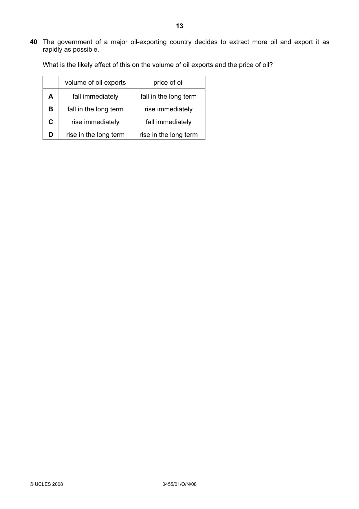 Cambridge IGCSE Economics 0455 2008 Oct/Nov Paper 1 · Variant 1 question paper, page 13 of 16