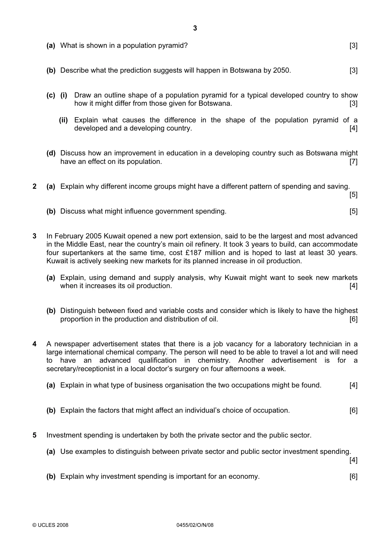 Cambridge IGCSE Economics 0455 2008 Oct/Nov Paper 2 · Variant 1 question paper, page 3 of 4
