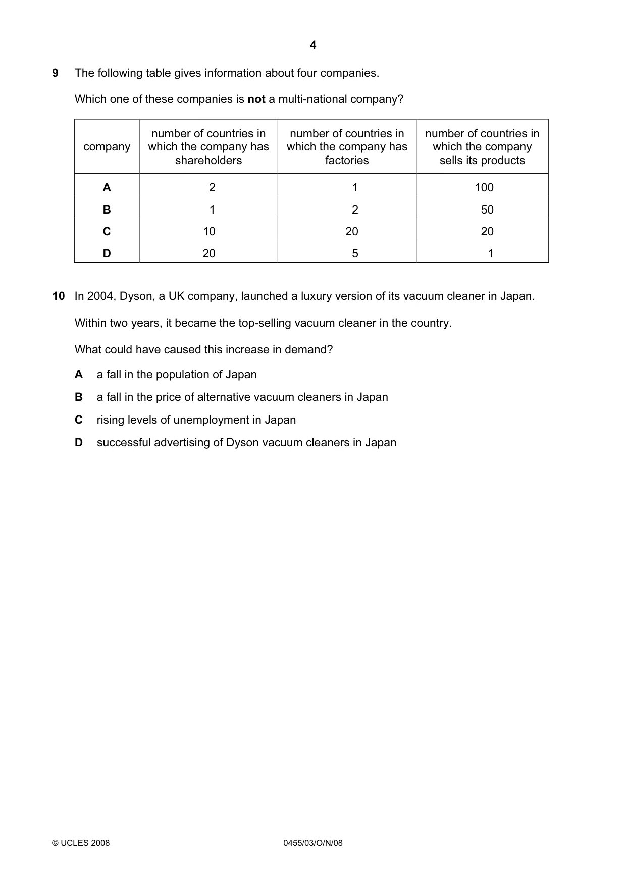 Cambridge IGCSE Economics 0455 2008 Oct/Nov Paper 3 · Variant 1 question paper, page 4 of 12