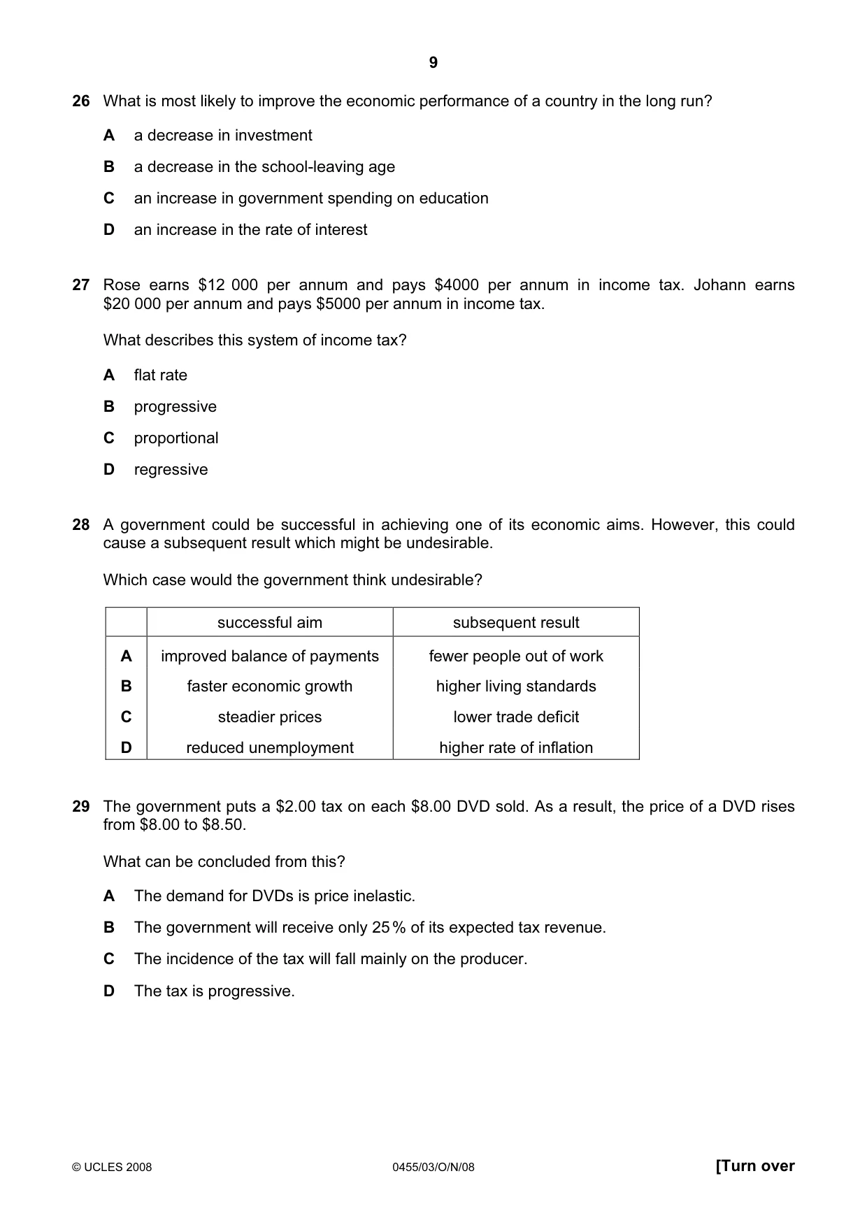 Cambridge IGCSE Economics 0455 2008 Oct/Nov Paper 3 · Variant 1 question paper, page 9 of 12