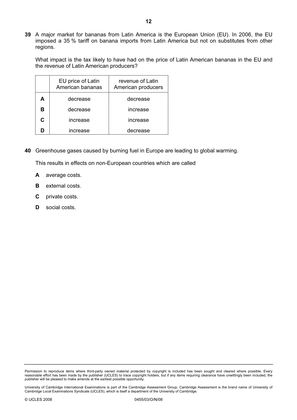 Cambridge IGCSE Economics 0455 2008 Oct/Nov Paper 3 · Variant 1 question paper, page 12 of 12