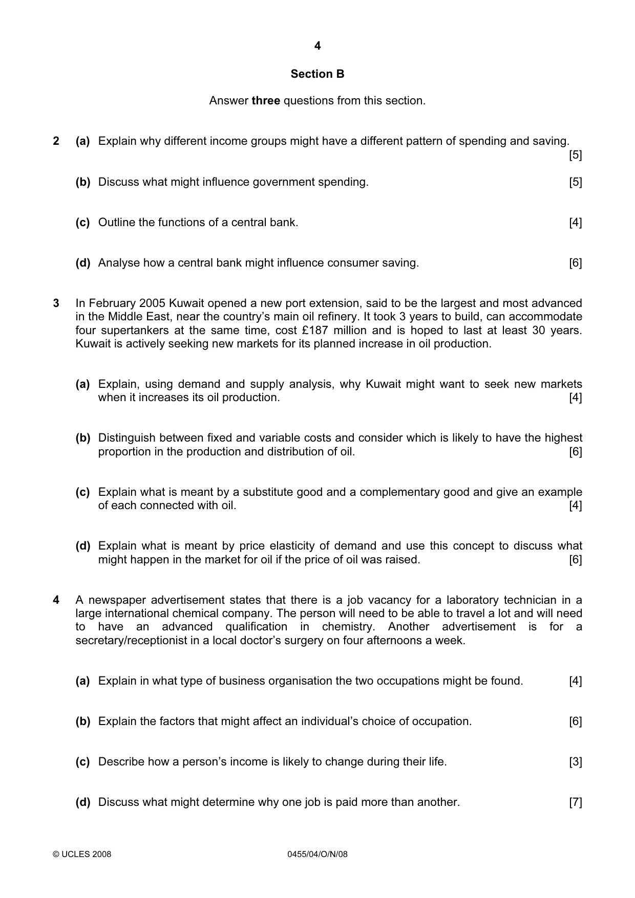 Cambridge IGCSE Economics 0455 2008 Oct/Nov Paper 4 · Variant 1 question paper, page 4 of 8