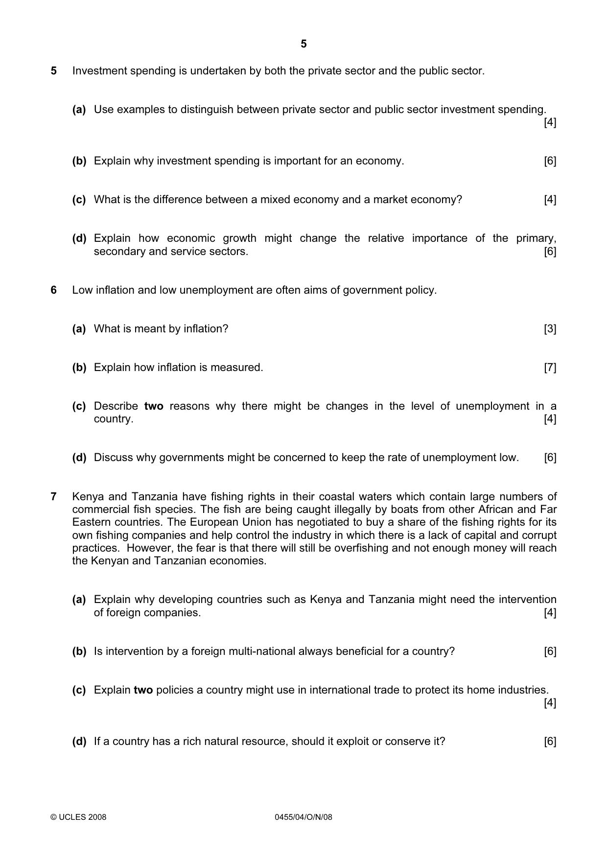 Cambridge IGCSE Economics 0455 2008 Oct/Nov Paper 4 · Variant 1 question paper, page 5 of 8