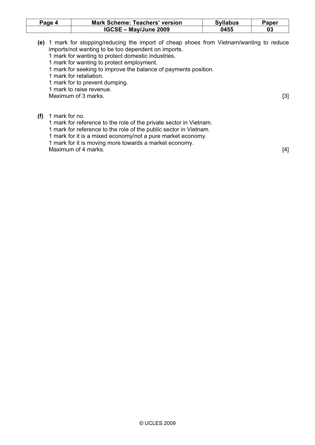 Mark scheme, page 4 of 4