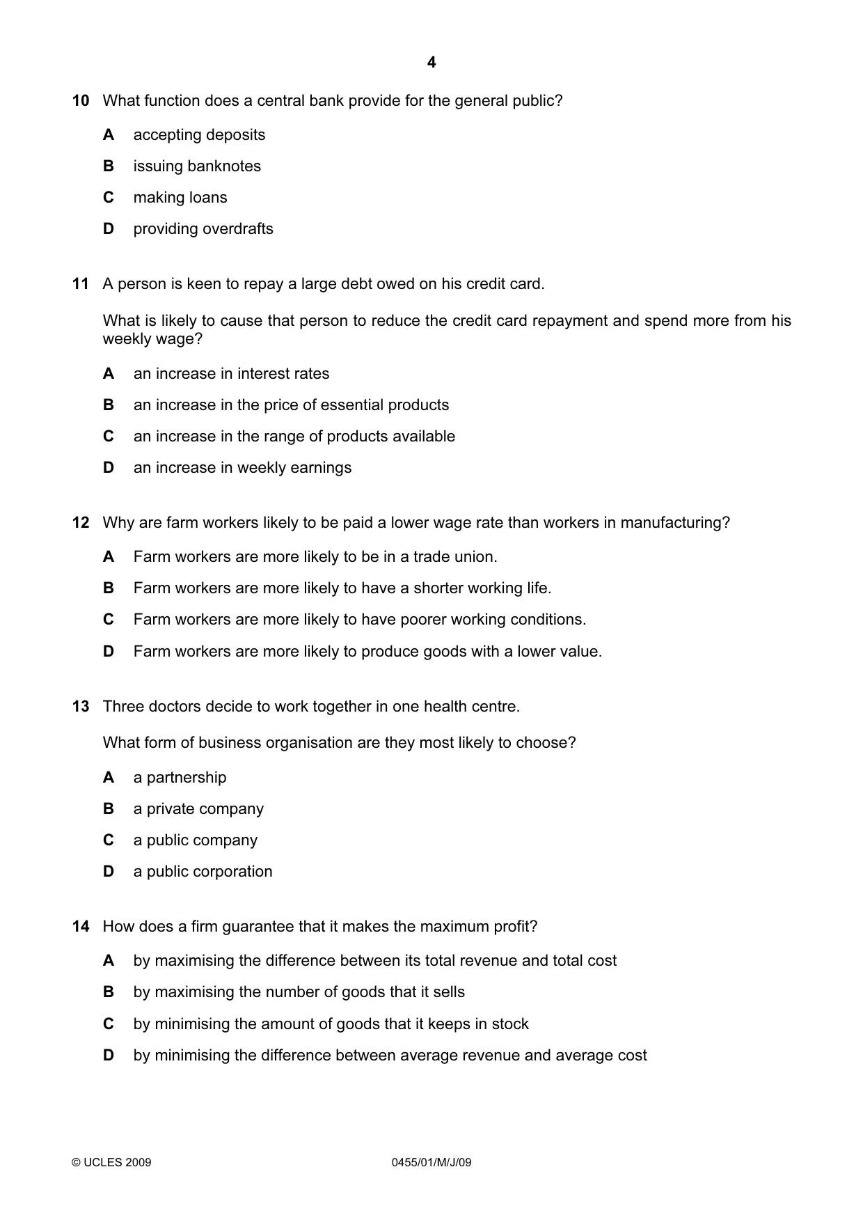Cambridge IGCSE Economics 0455 2009 May/June Paper 1 · Variant 1 question paper, page 4 of 8