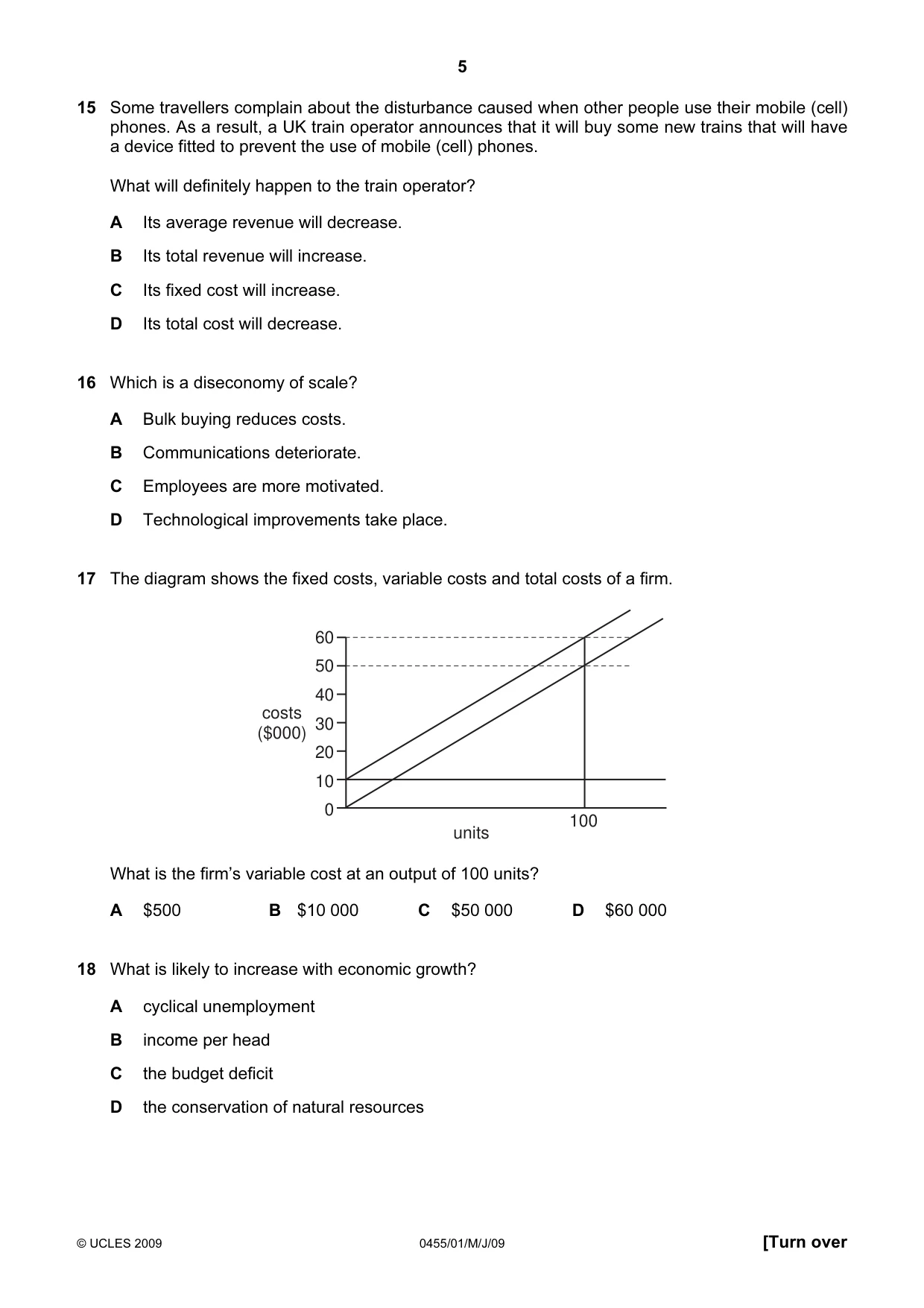 Cambridge IGCSE Economics 0455 2009 May/June Paper 1 · Variant 1 question paper, page 5 of 8