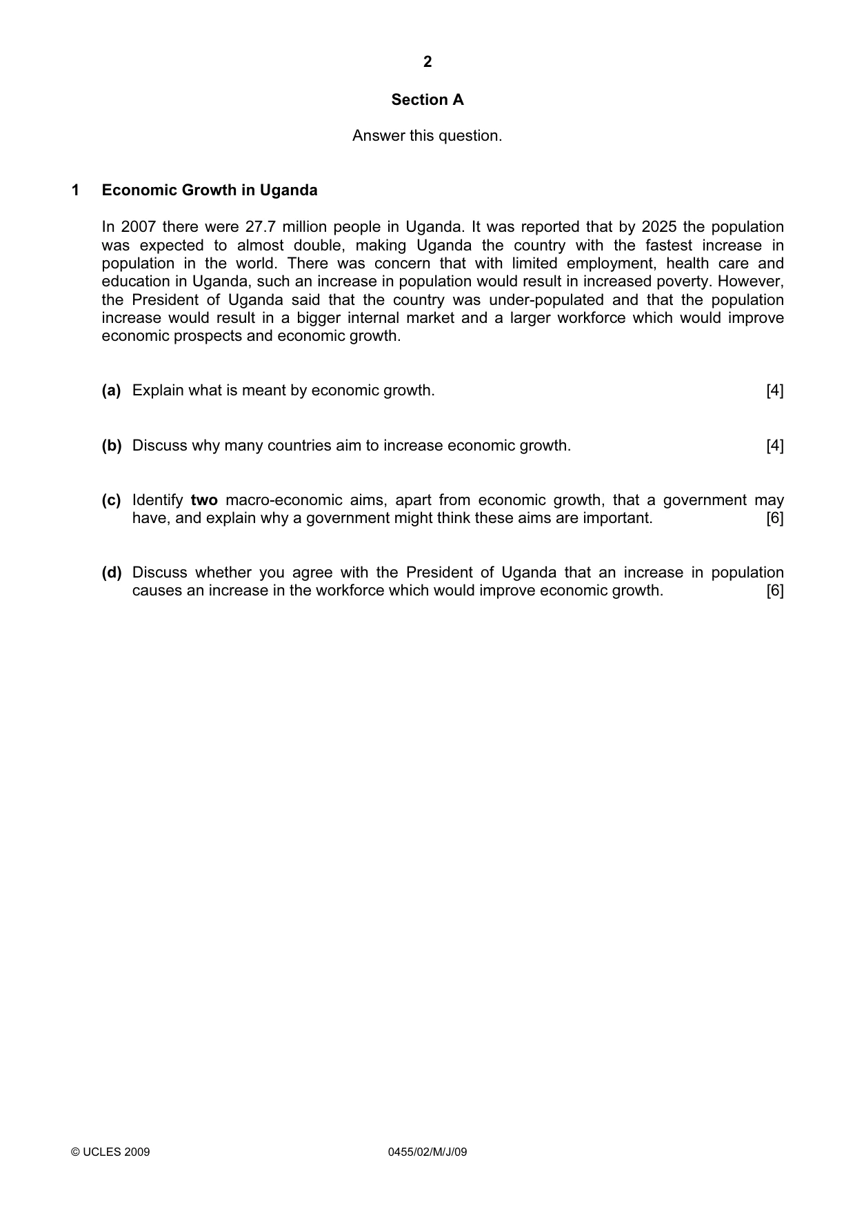 Cambridge IGCSE Economics 0455 2009 May/June Paper 2 · Variant 1 question paper, page 2 of 4