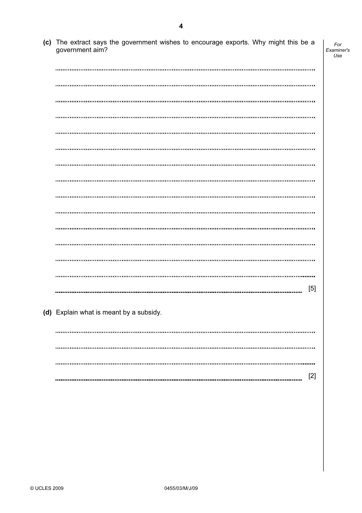 Cambridge IGCSE Economics 0455 2009 May/June Paper 3 · Variant 1 question paper, page 4 of 8