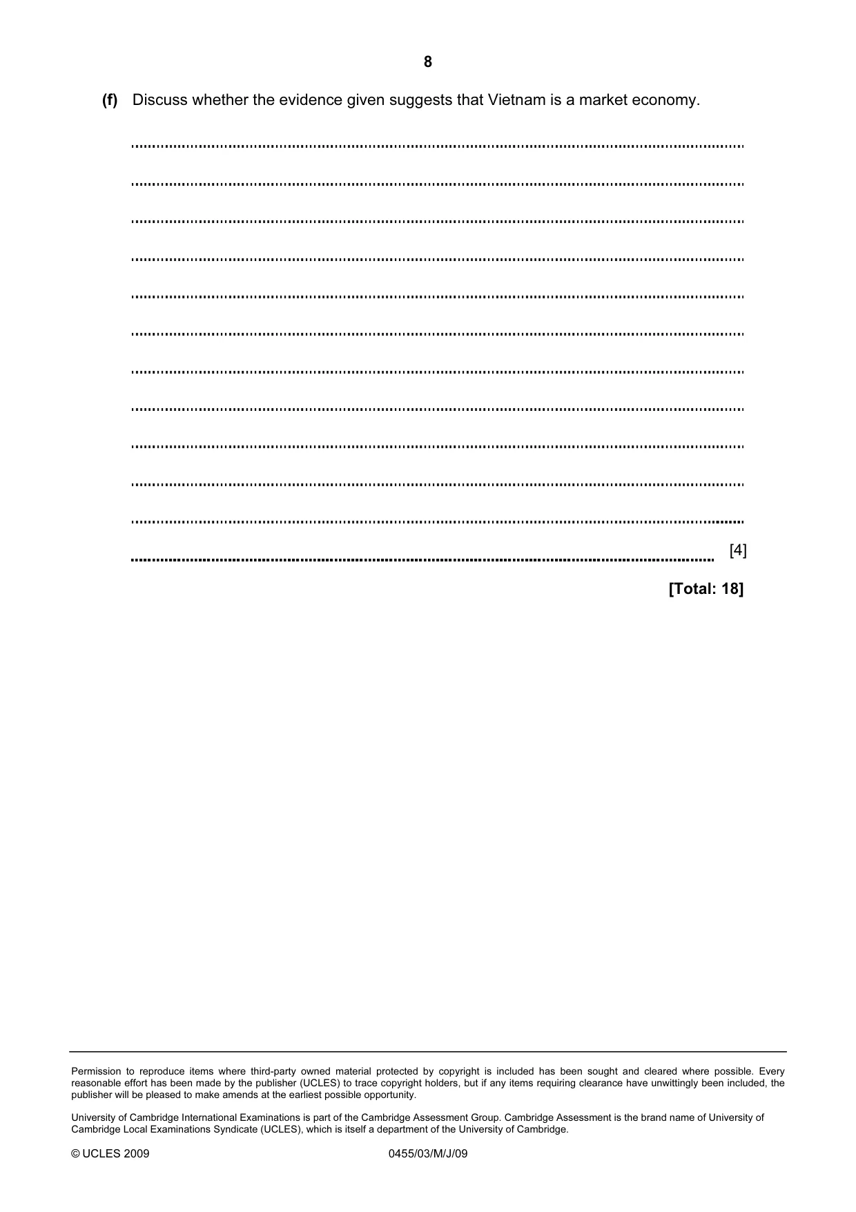 Cambridge IGCSE Economics 0455 2009 May/June Paper 3 · Variant 1 question paper, page 8 of 8