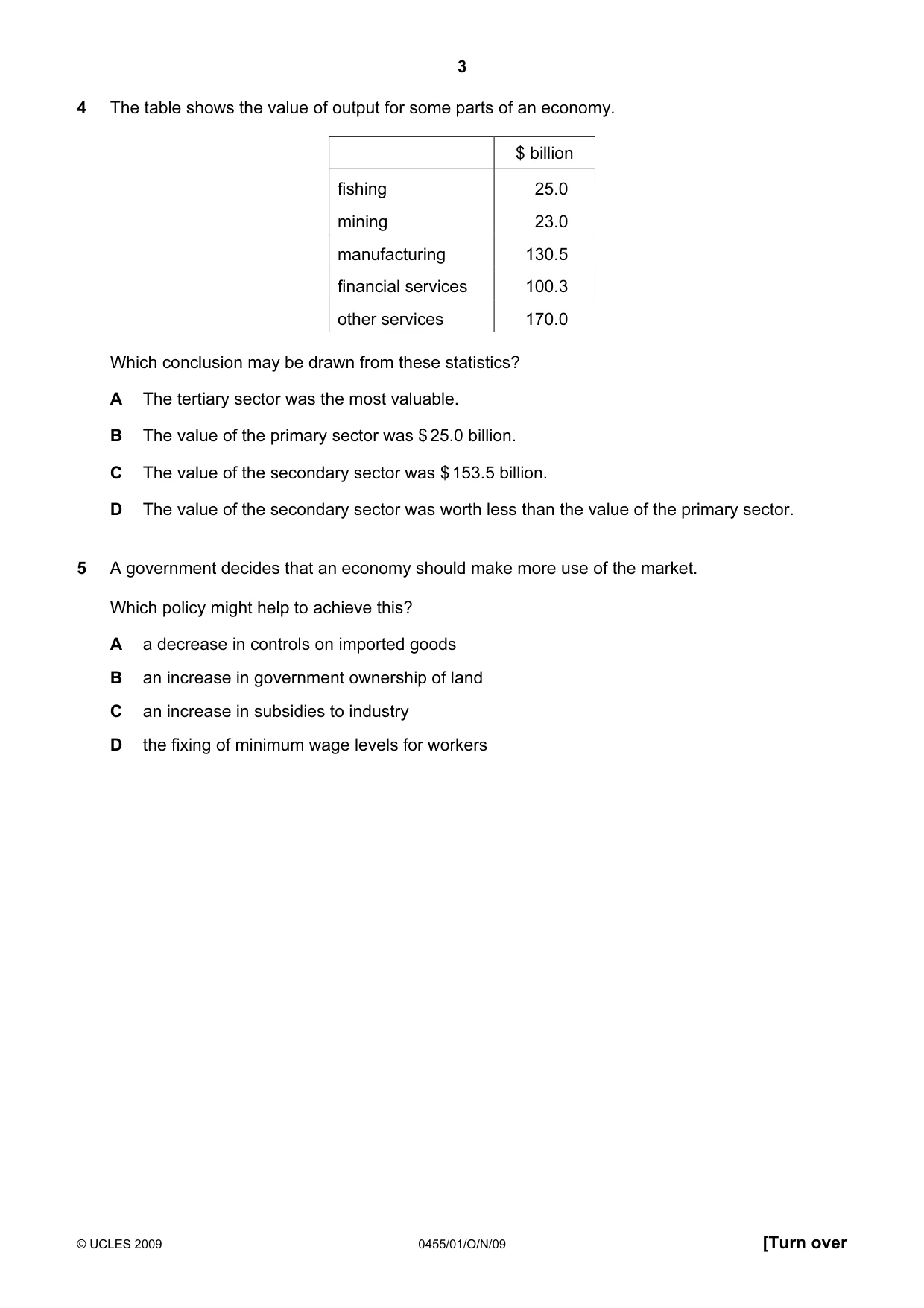 Cambridge IGCSE Economics 0455 2009 Oct/Nov Paper 1 · Variant 1 question paper, page 3 of 12