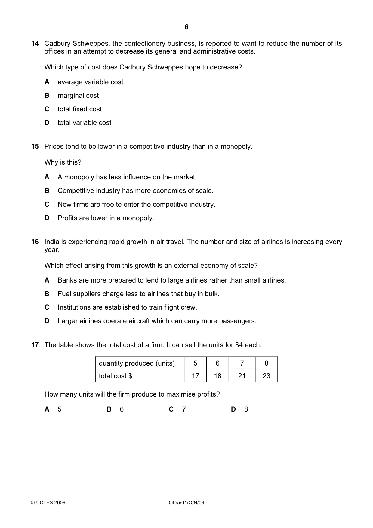 Cambridge IGCSE Economics 0455 2009 Oct/Nov Paper 1 · Variant 1 question paper, page 6 of 12