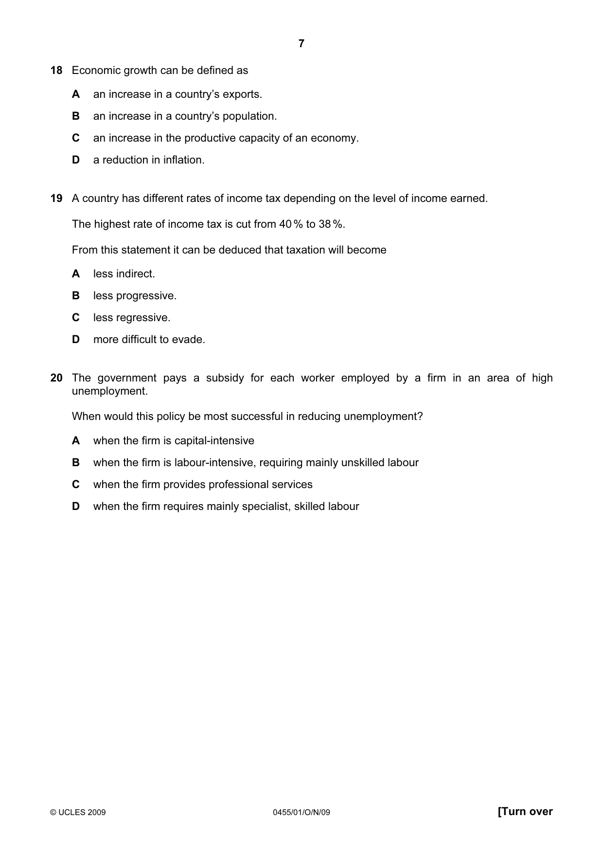 Cambridge IGCSE Economics 0455 2009 Oct/Nov Paper 1 · Variant 1 question paper, page 7 of 12