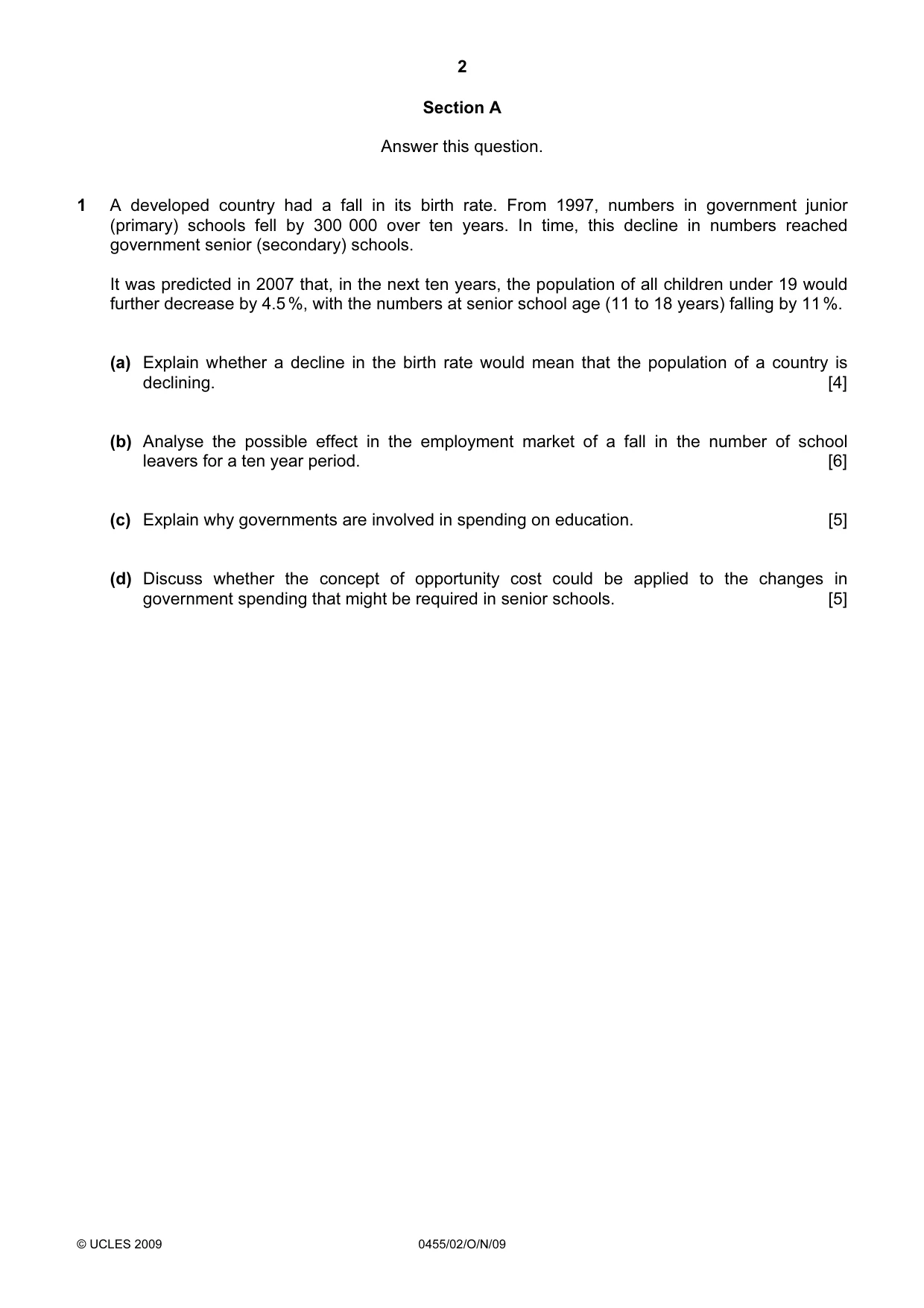 Cambridge IGCSE Economics 0455 2009 Oct/Nov Paper 2 · Variant 1 question paper, page 2 of 4