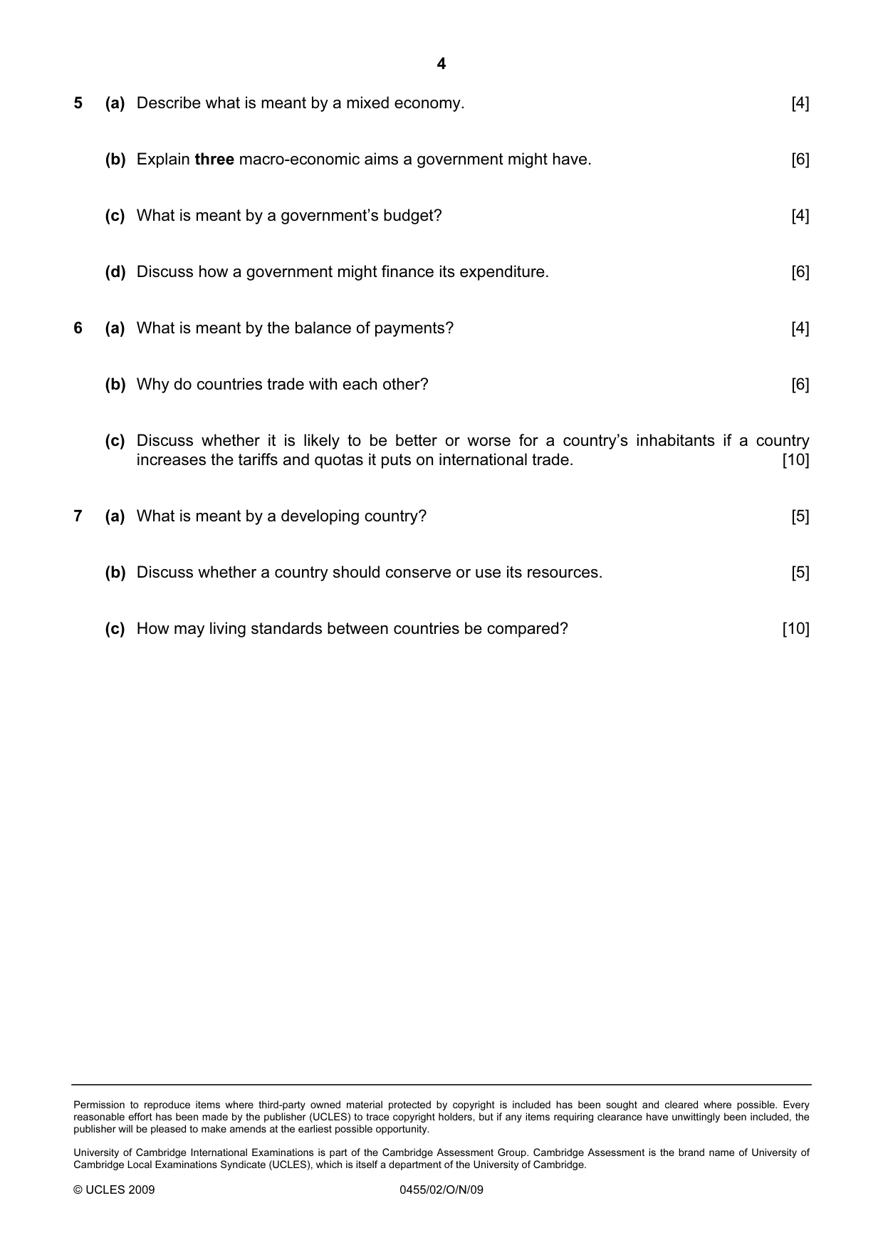 Cambridge IGCSE Economics 0455 2009 Oct/Nov Paper 2 · Variant 1 question paper, page 4 of 4