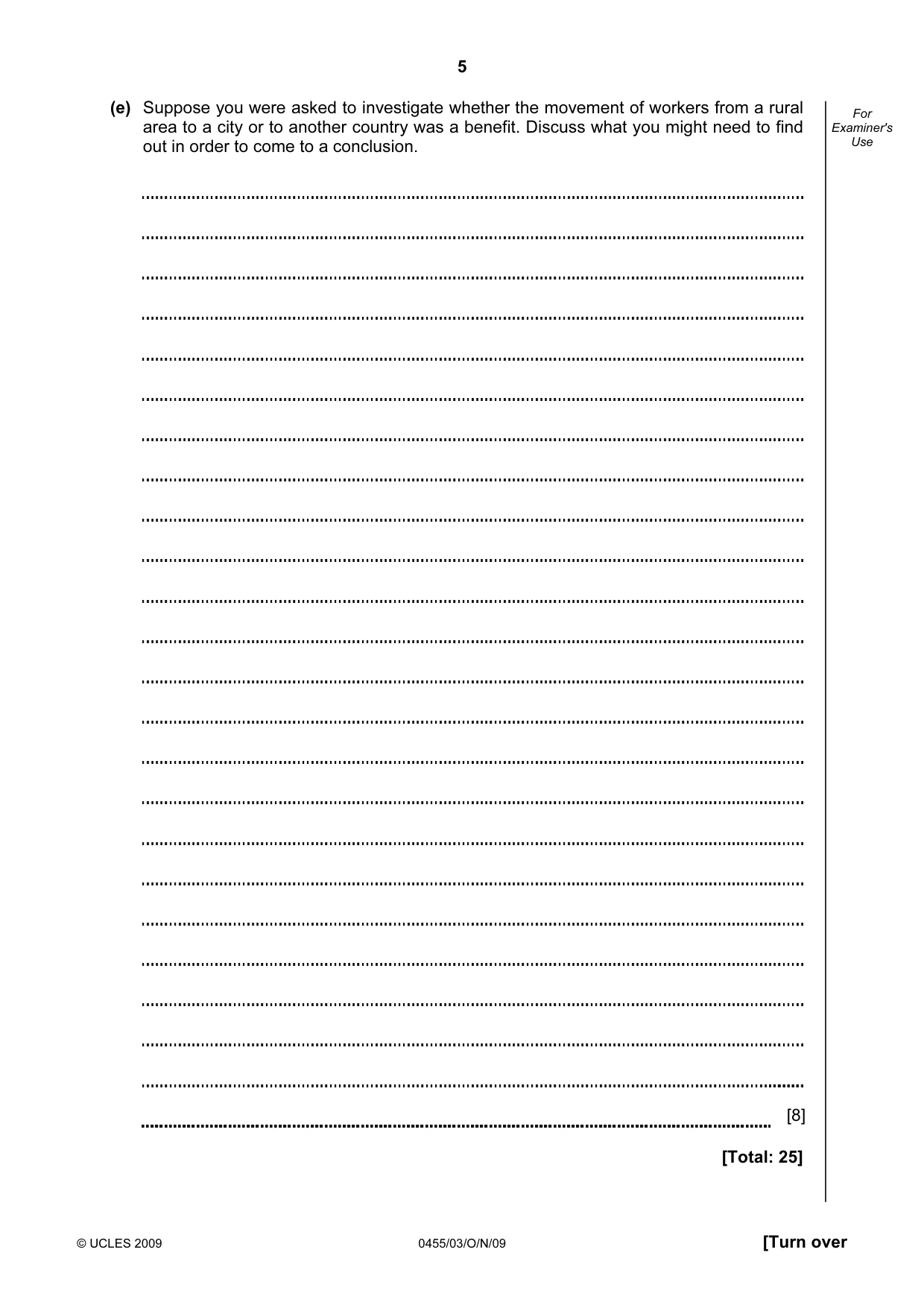 Cambridge IGCSE Economics 0455 2009 Oct/Nov Paper 3 · Variant 1 question paper, page 5 of 8