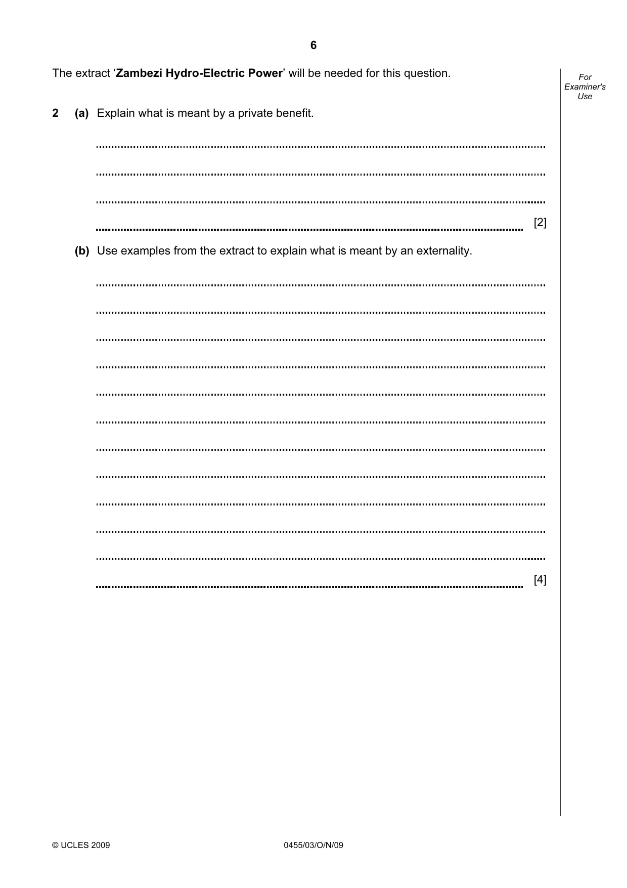 Cambridge IGCSE Economics 0455 2009 Oct/Nov Paper 3 · Variant 1 question paper, page 6 of 8