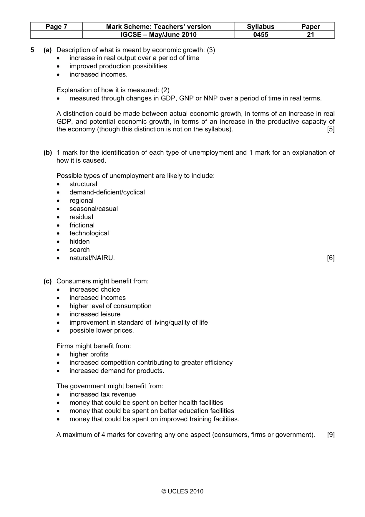 Mark scheme, page 7 of 9