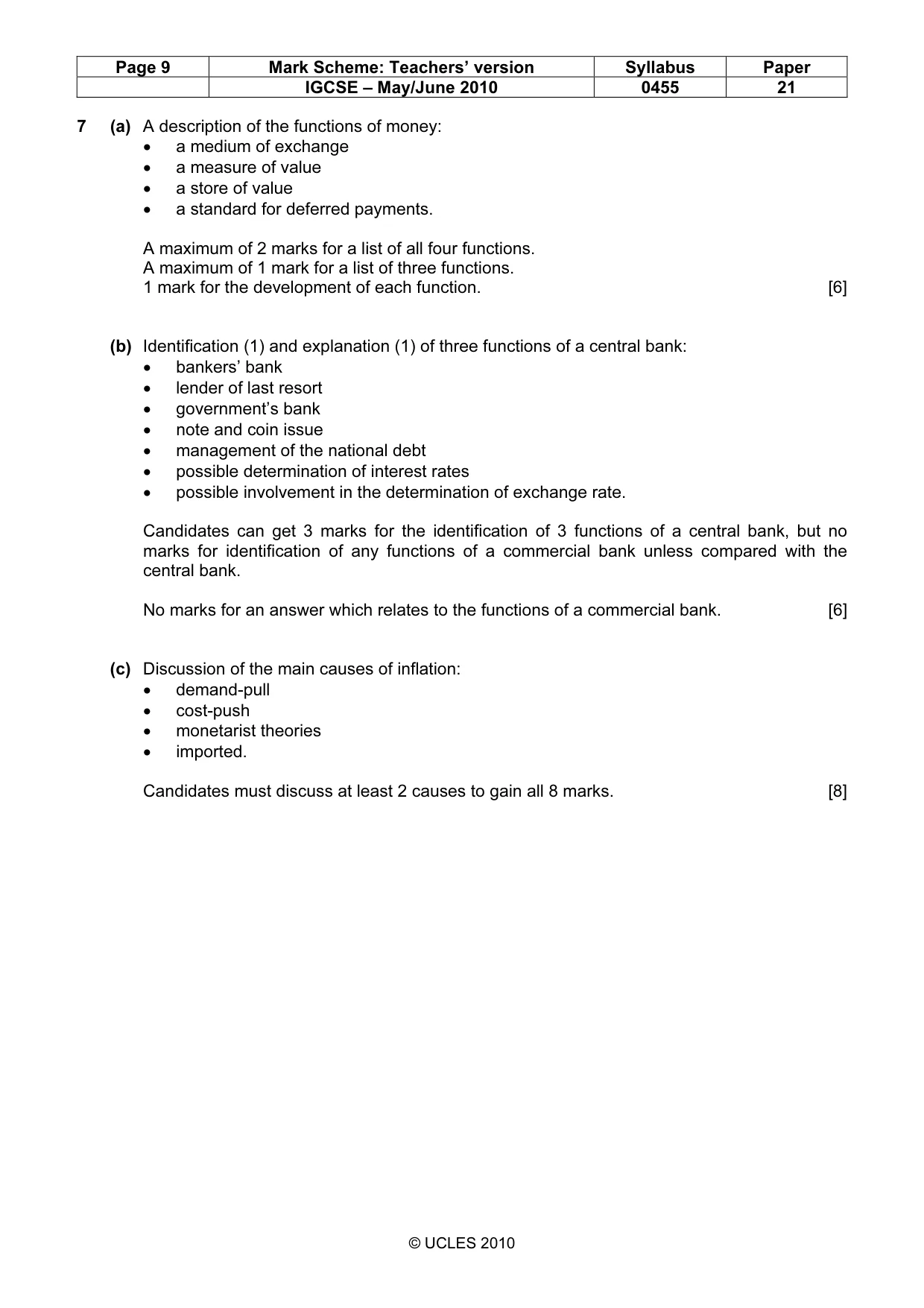 Mark scheme, page 9 of 9