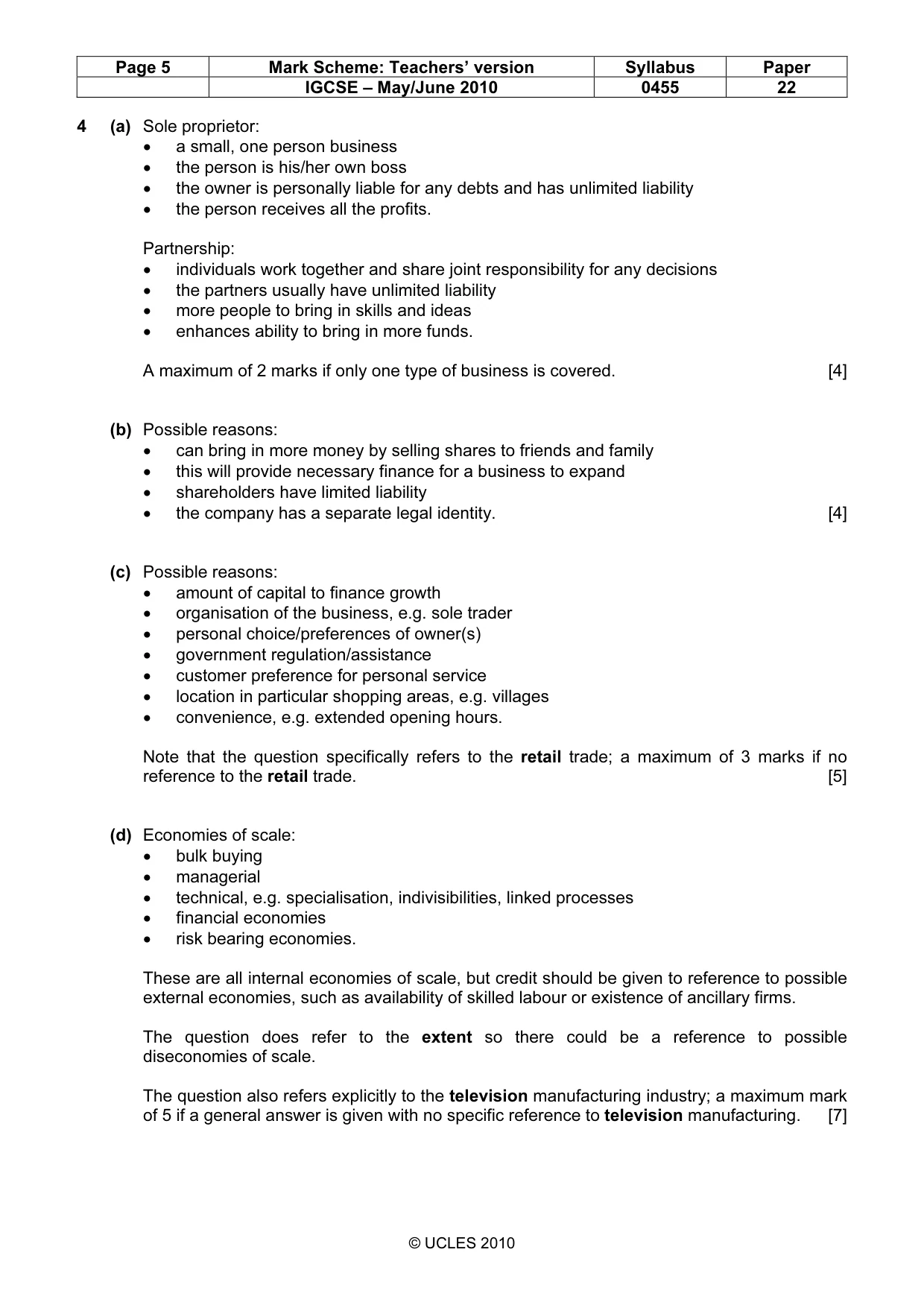 Mark scheme, page 5 of 8