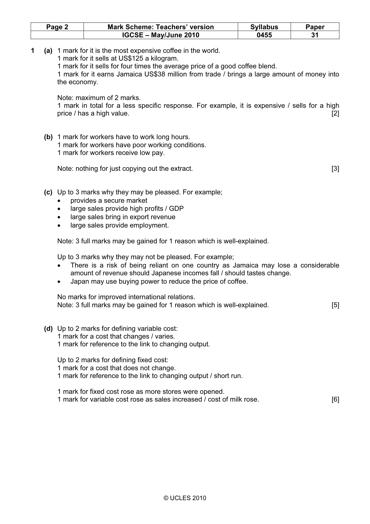 Mark scheme, page 2 of 4