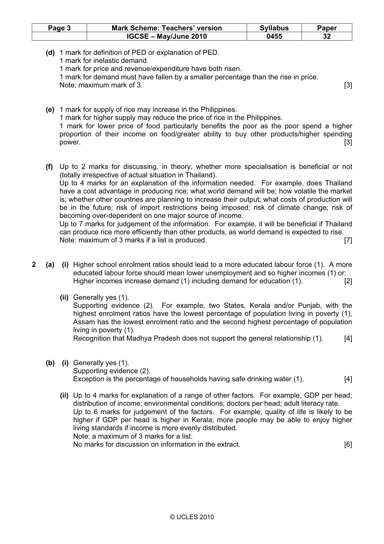 Mark scheme, page 3 of 3