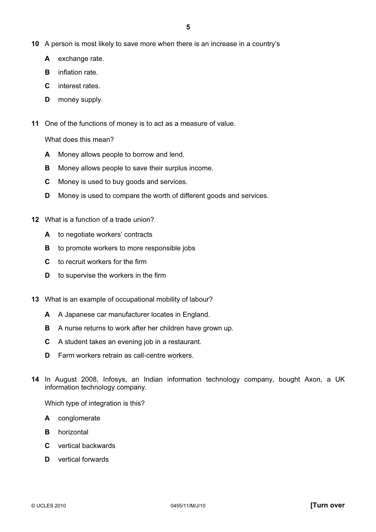 Cambridge IGCSE Economics 0455 2010 May/June Paper 1 · Variant 1 question paper, page 5 of 12