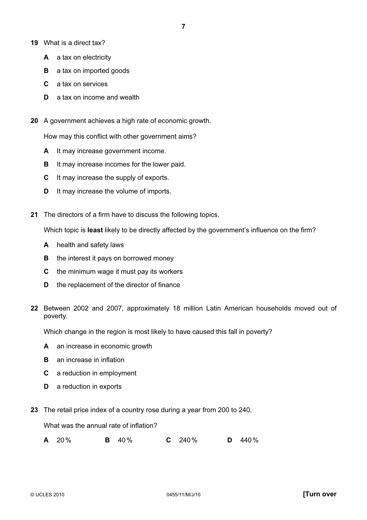 Cambridge IGCSE Economics 0455 2010 May/June Paper 1 · Variant 1 question paper, page 7 of 12