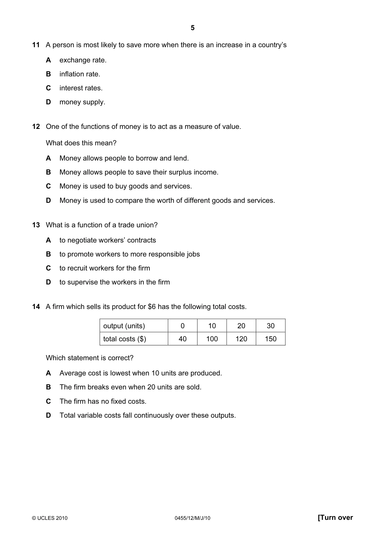 Cambridge IGCSE Economics 0455 2010 May/June Paper 1 · Variant 2 question paper, page 5 of 12