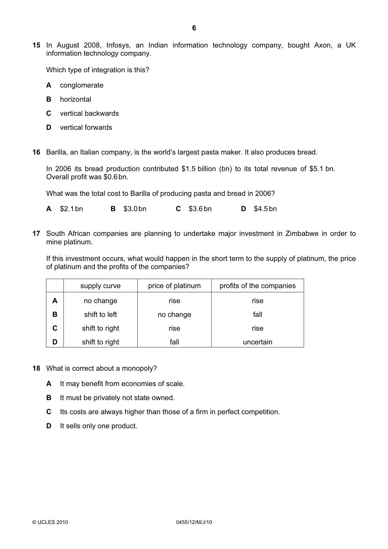 Cambridge IGCSE Economics 0455 2010 May/June Paper 1 · Variant 2 question paper, page 6 of 12