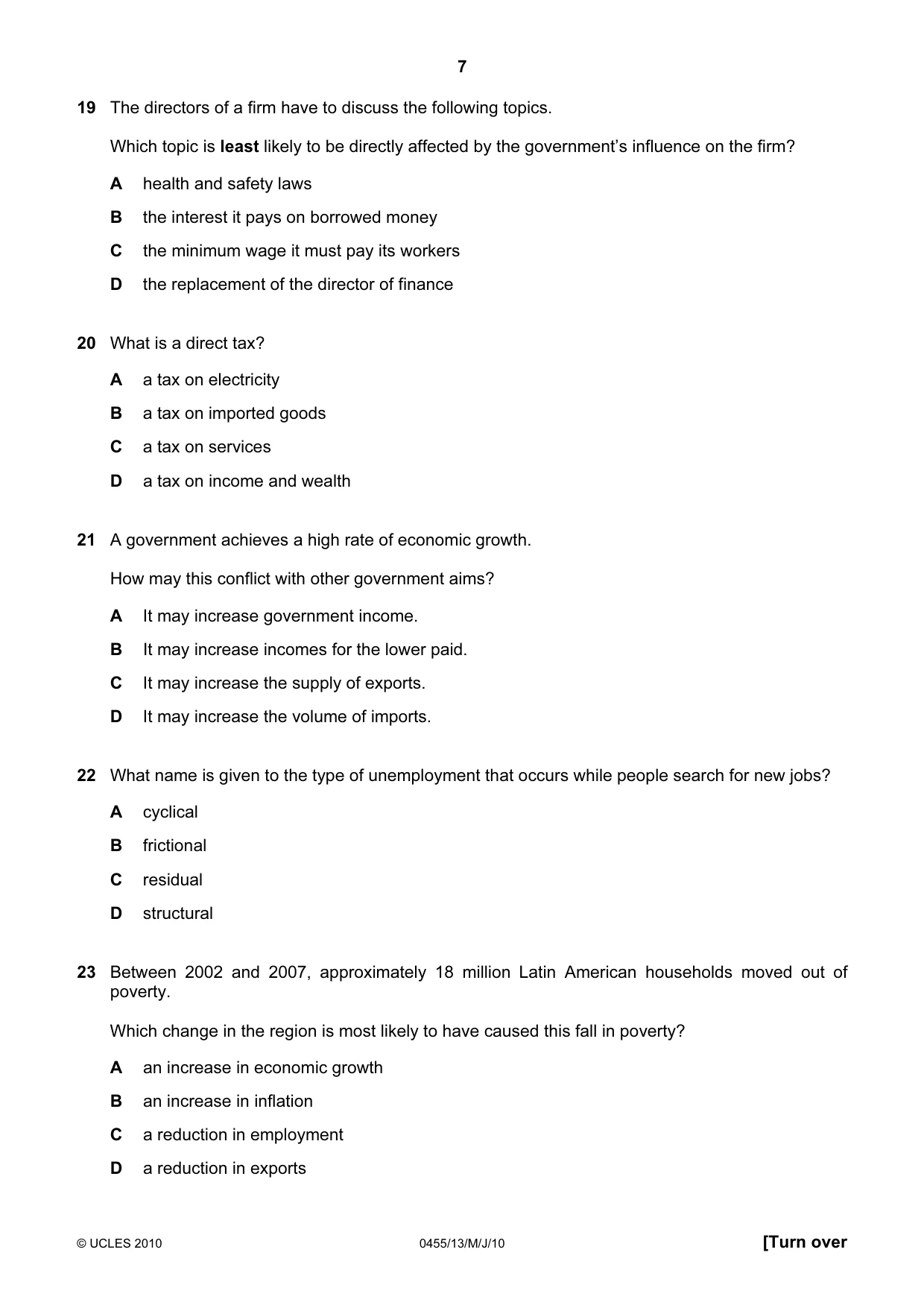 Cambridge IGCSE Economics 0455 2010 May/June Paper 1 · Variant 3 question paper, page 7 of 12