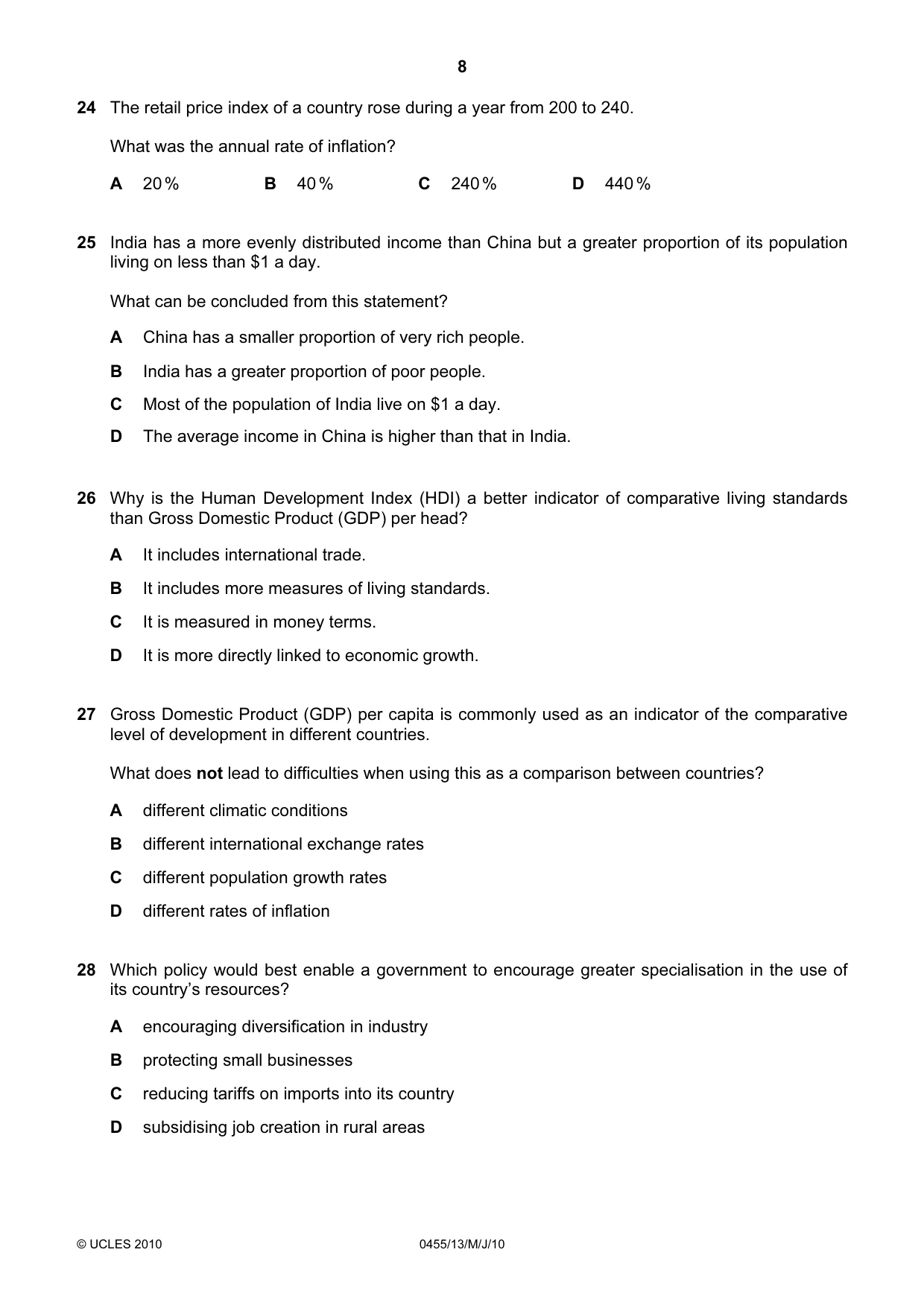 Cambridge IGCSE Economics 0455 2010 May/June Paper 1 · Variant 3 question paper, page 8 of 12